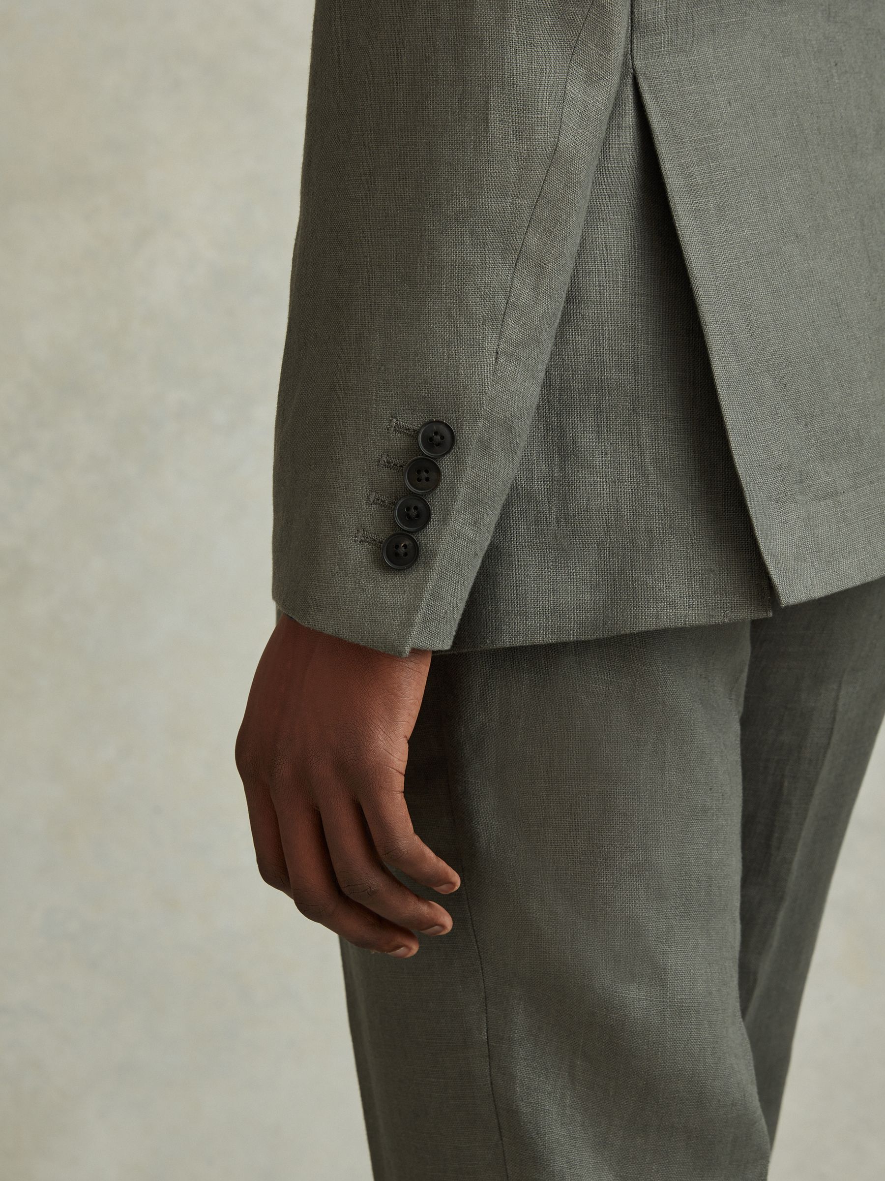 Linen Double Breasted Blazer in Dark Sage