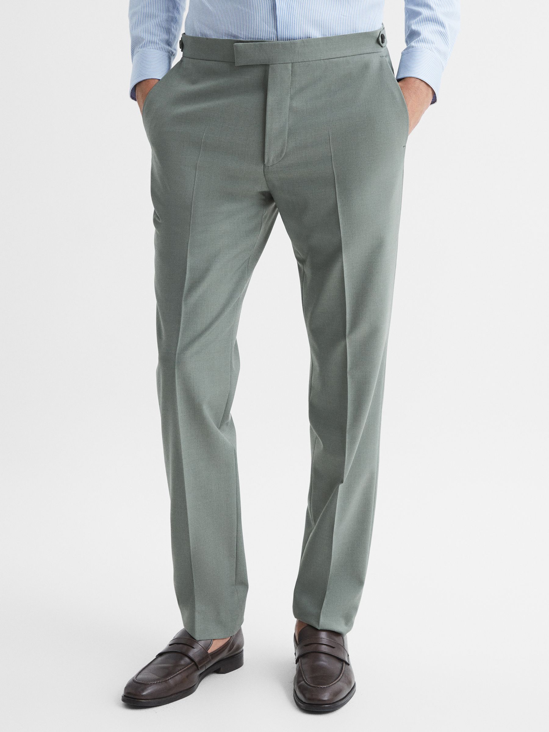 Slim Fit Wool Blend Trousers in Sage