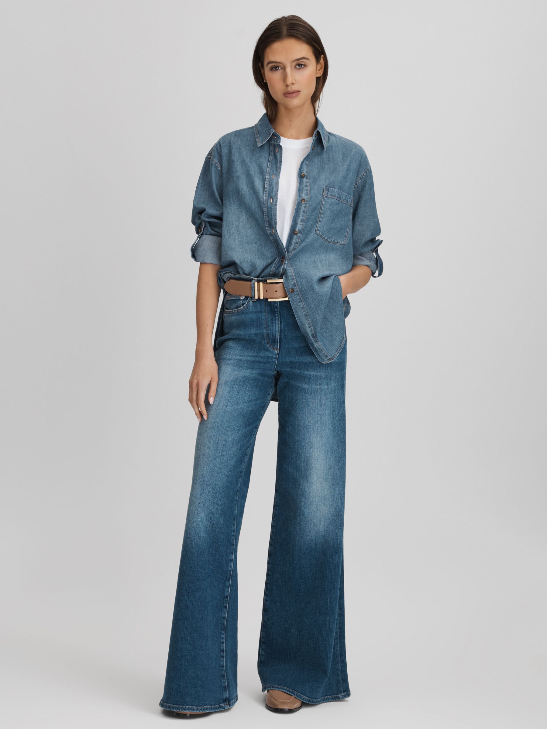 Denim Button-Through Shirt in Blue