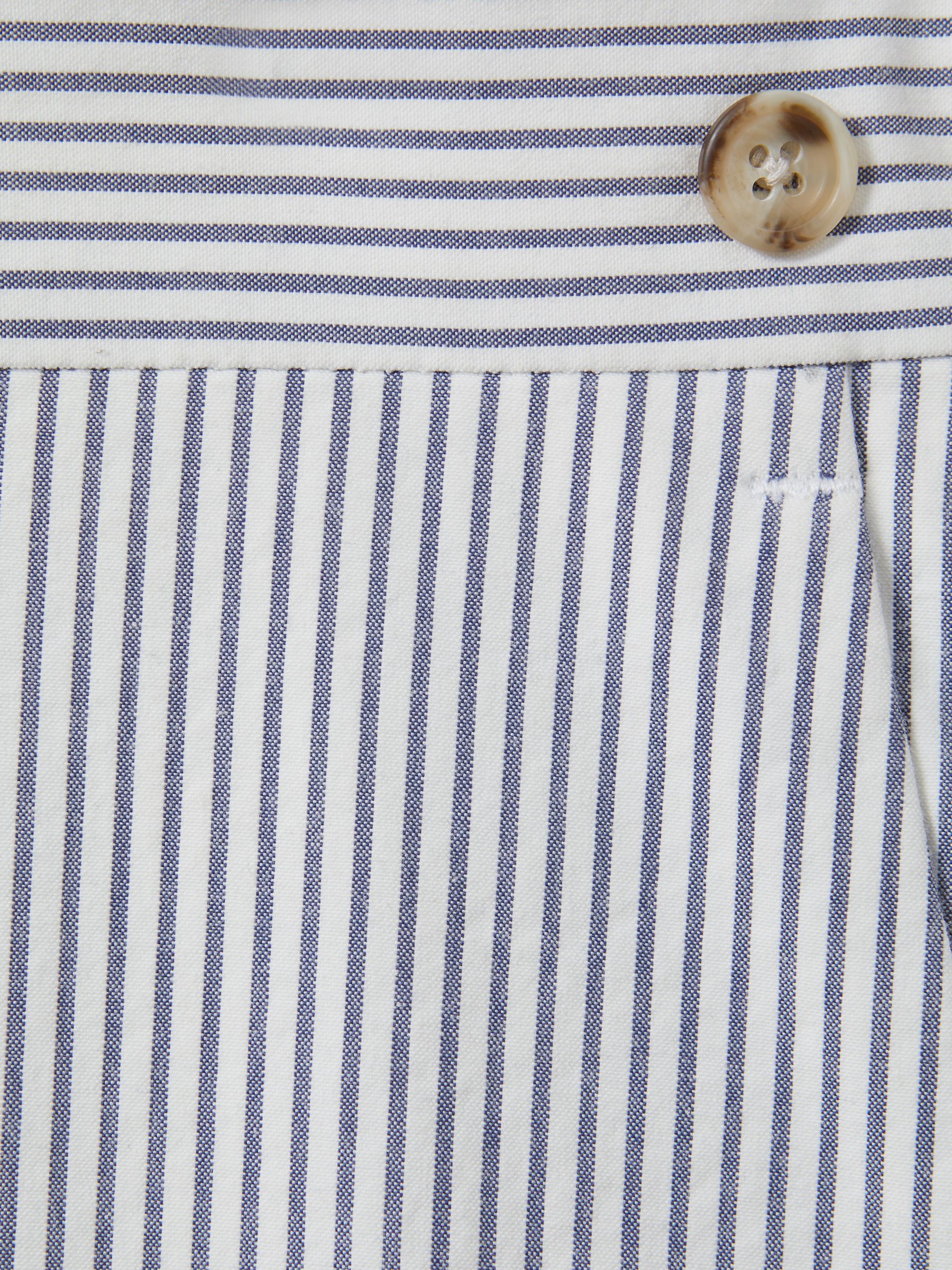 Barr Soft Blue/White Cotton Seersucker Adjuster Slim Fit Trousers