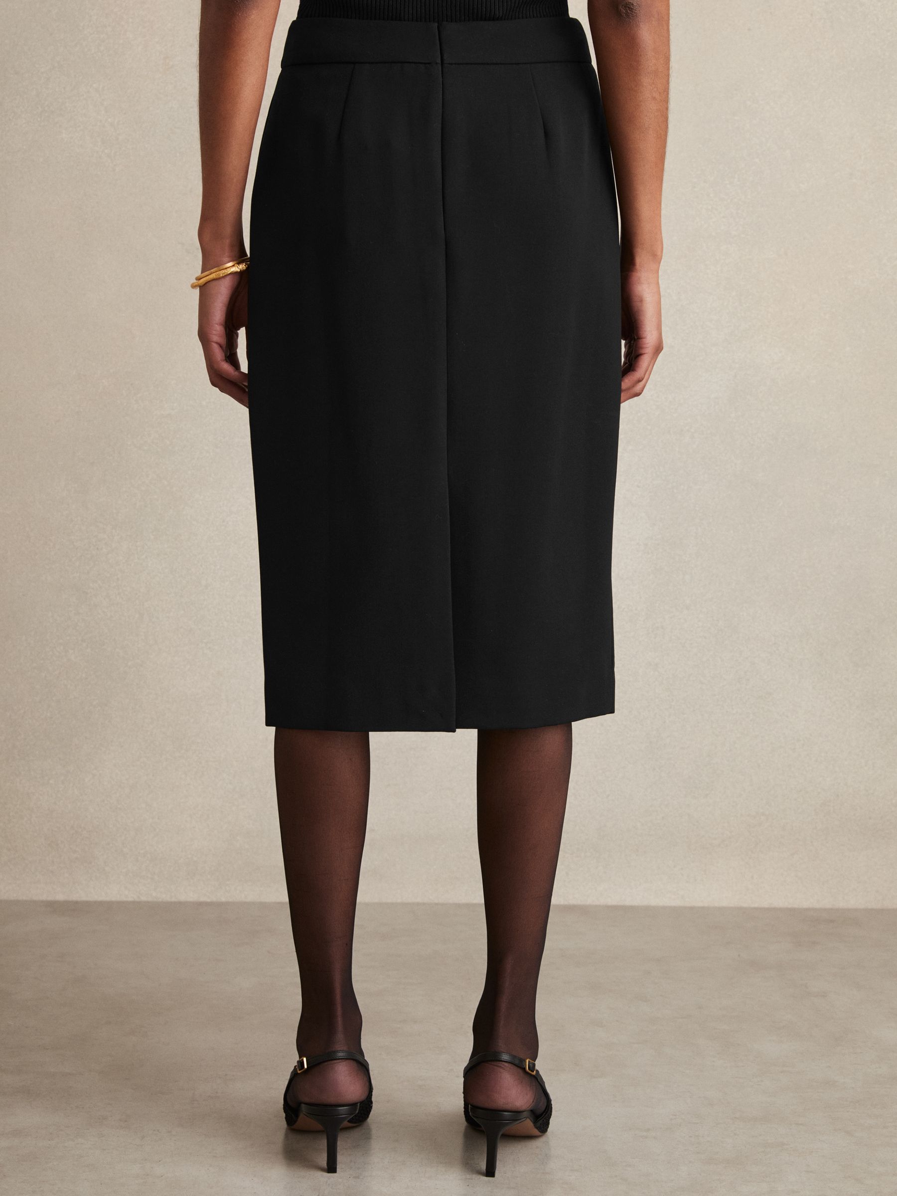 Petite Tailored Midi Suit Skirt in Black