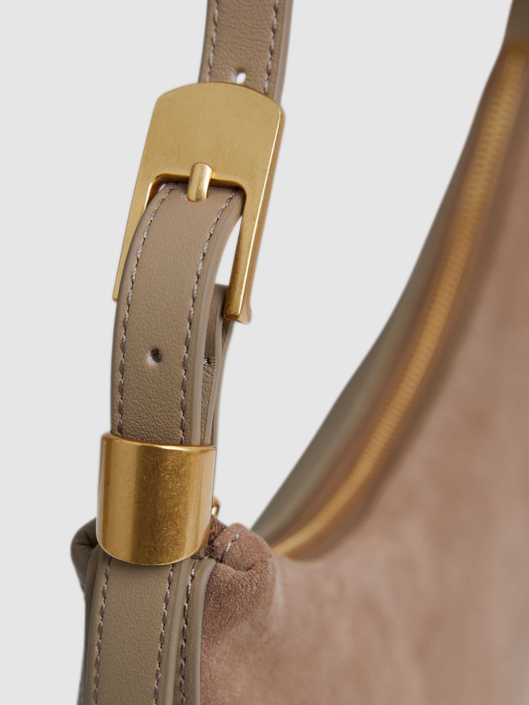 Leather and Suede Shoulder Bag in Taupe
