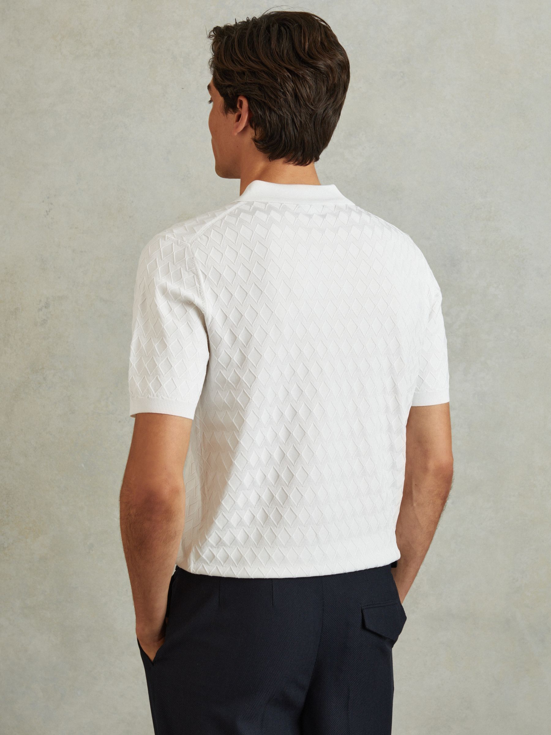 Half Zip Knitted Polo Shirt in White