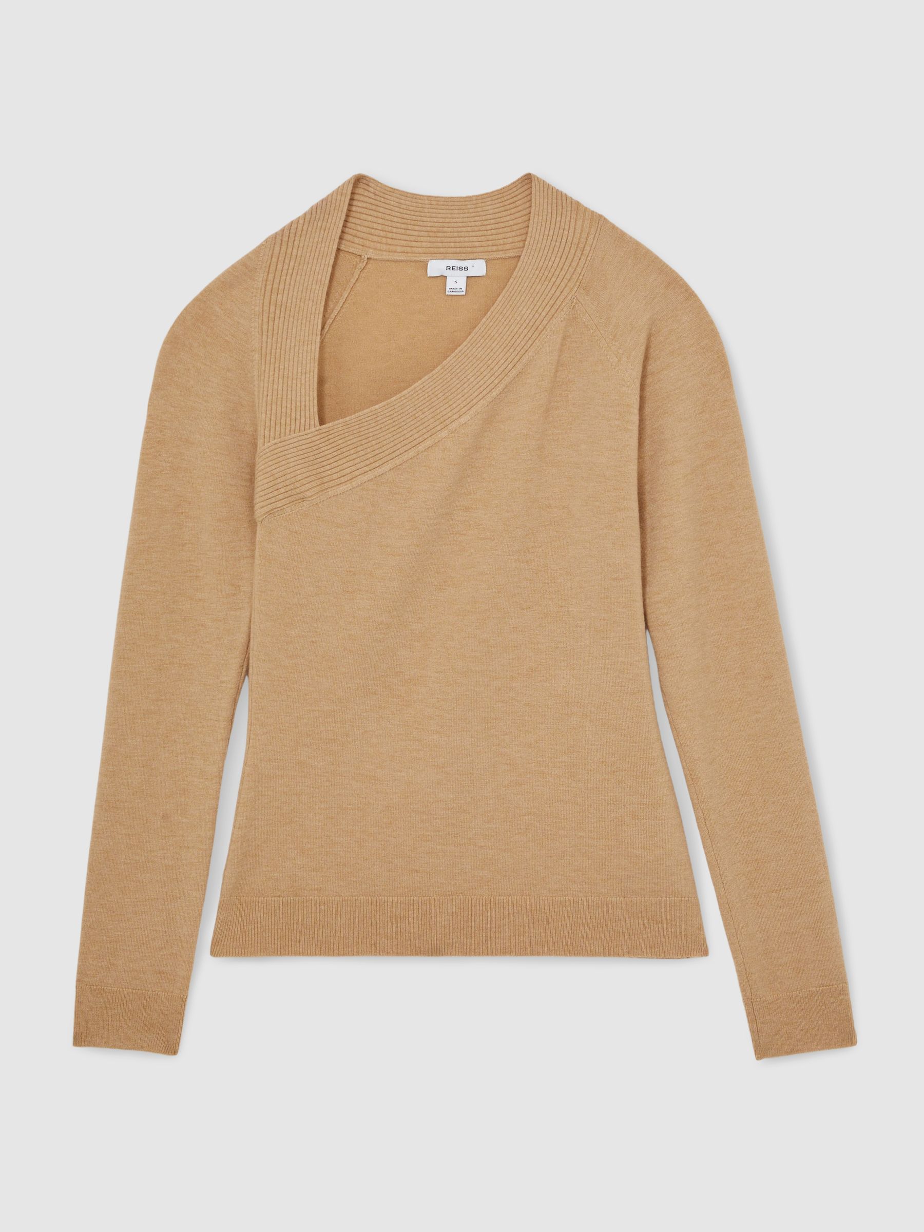 Wool-Blend Asymmetric Knit Top in Camel