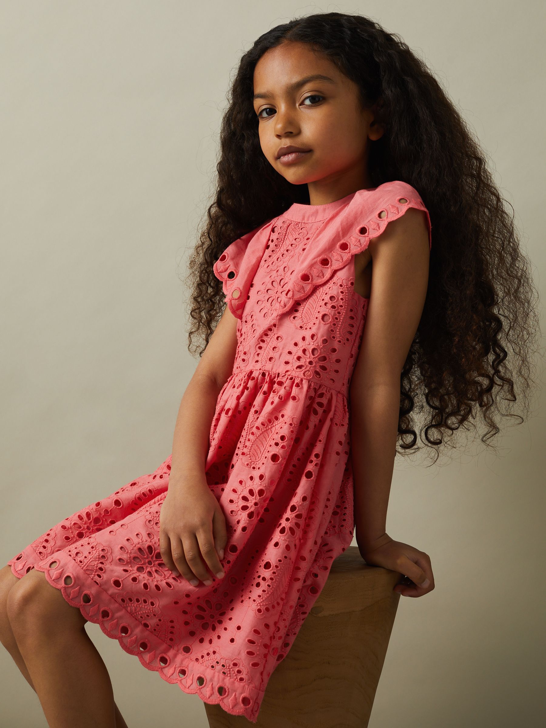 4-9 yrs Cotton Broderie Dress in Pink
