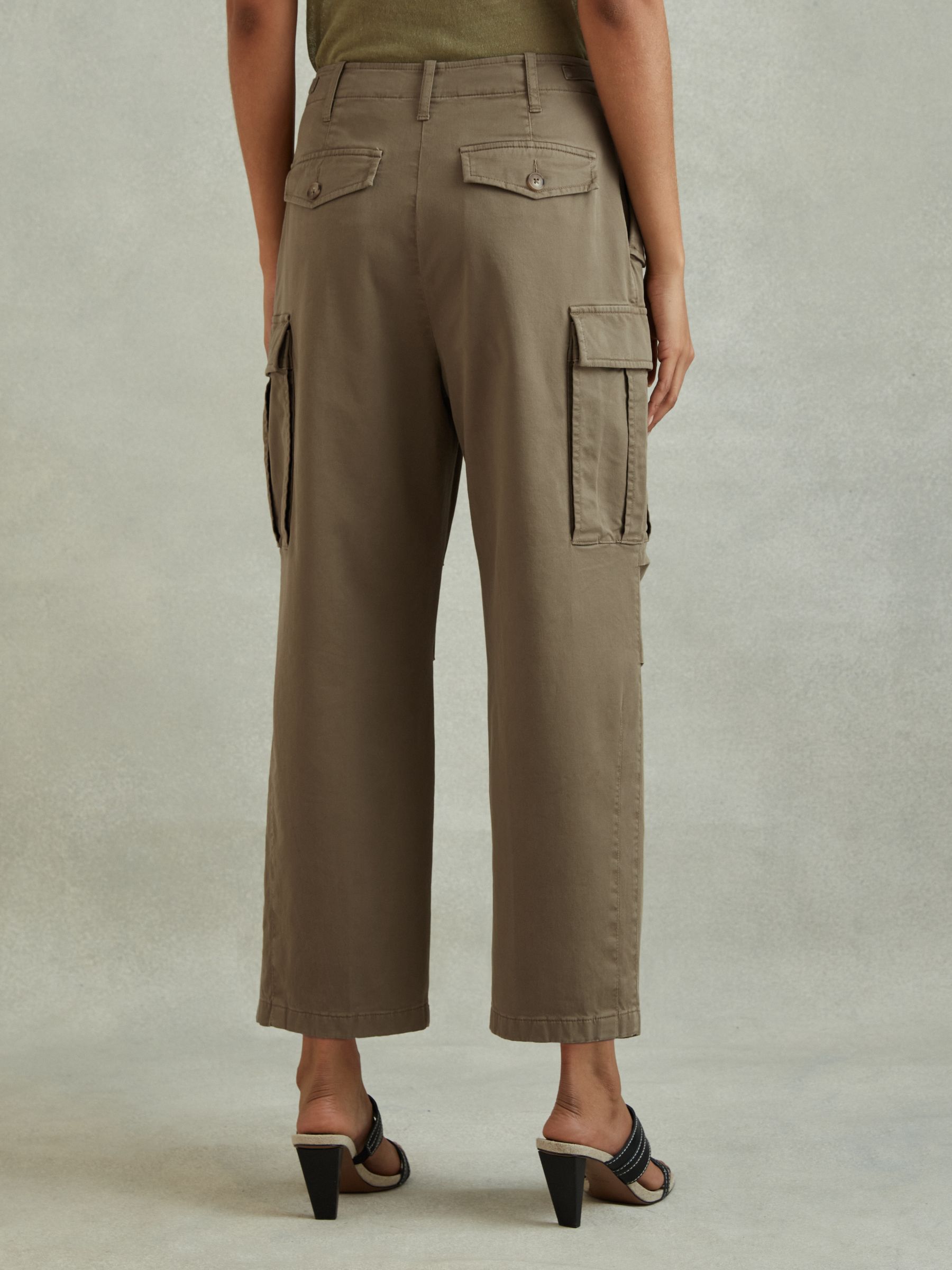 Cotton Blend Tapered Combat Trousers in Khaki