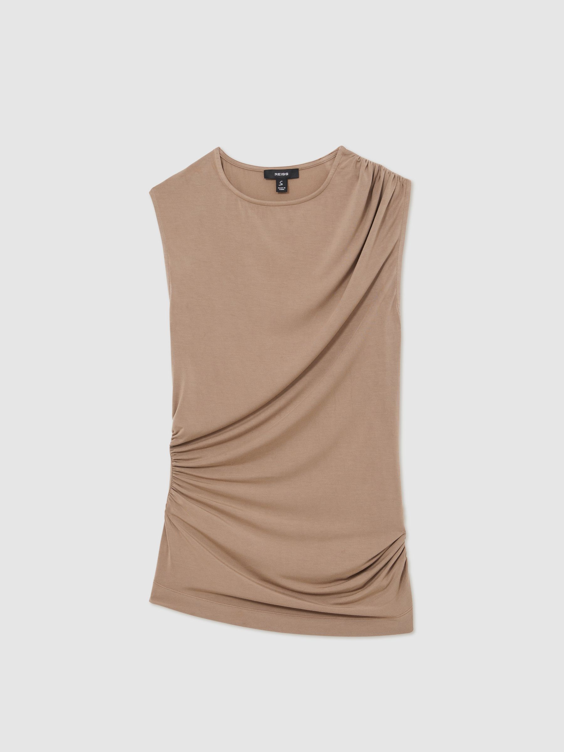 Stretch-Modal Ruched Vest in Mocha Brown