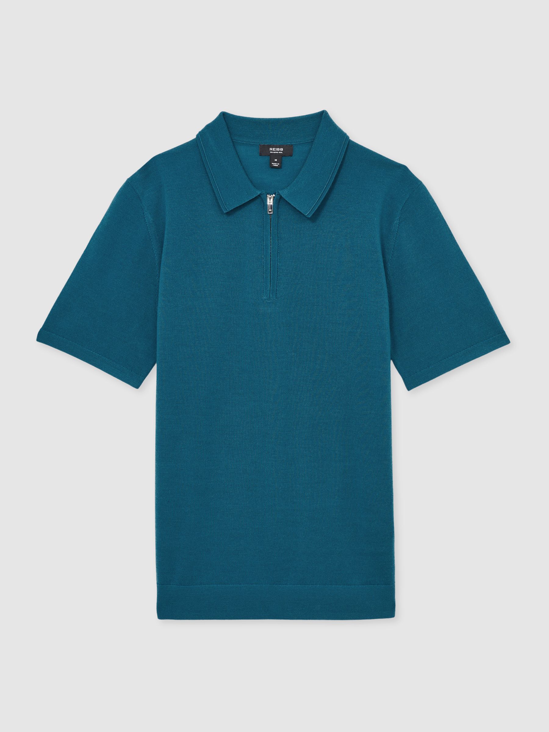 Merino Wool Half-Zip Polo Shirt in Deep Teal Blue