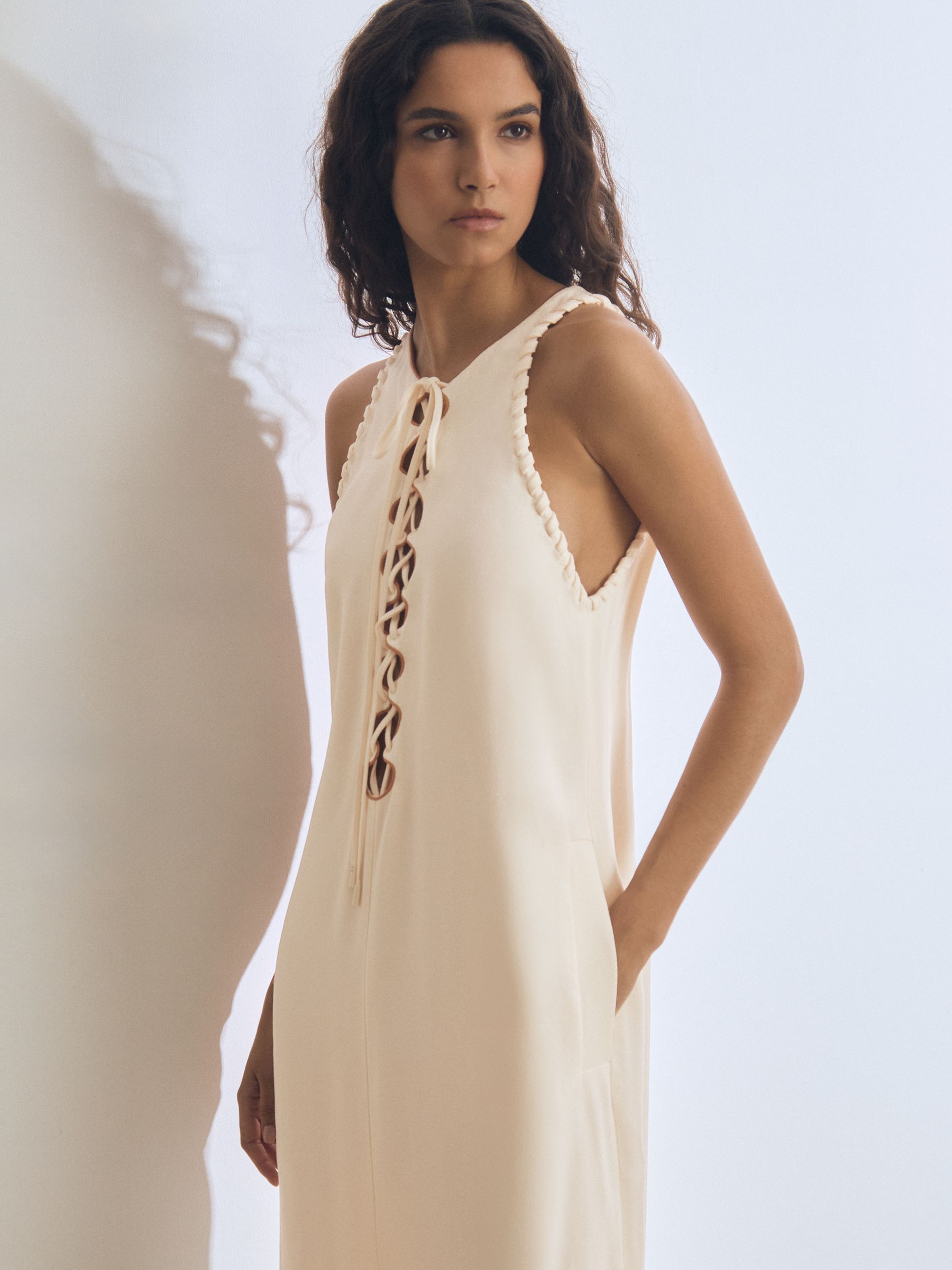 Atelier Satin-Crepe Cut-Out Maxi Dress in Cream