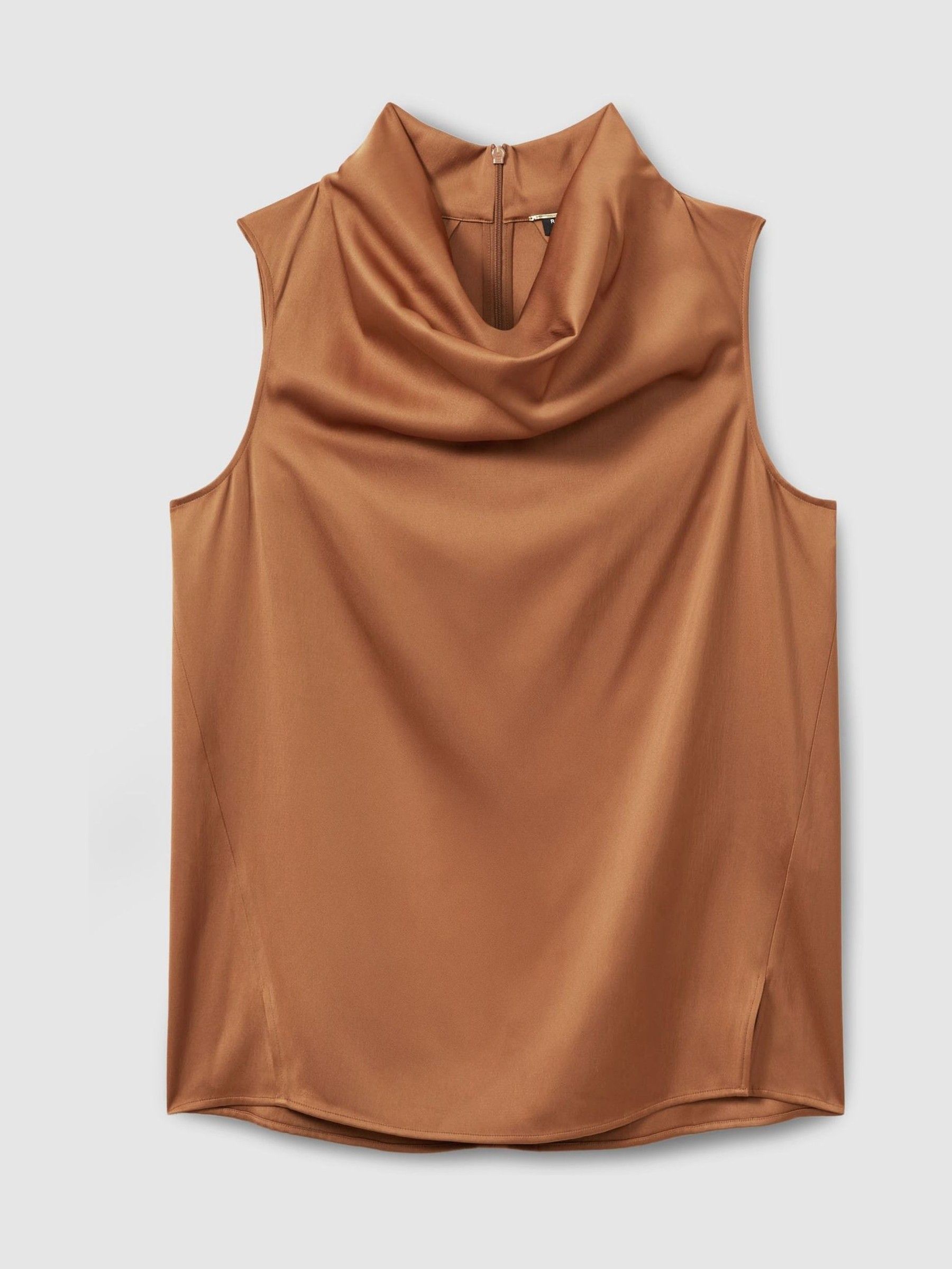 Atelier Satin Cowl-Neck Top in Tan