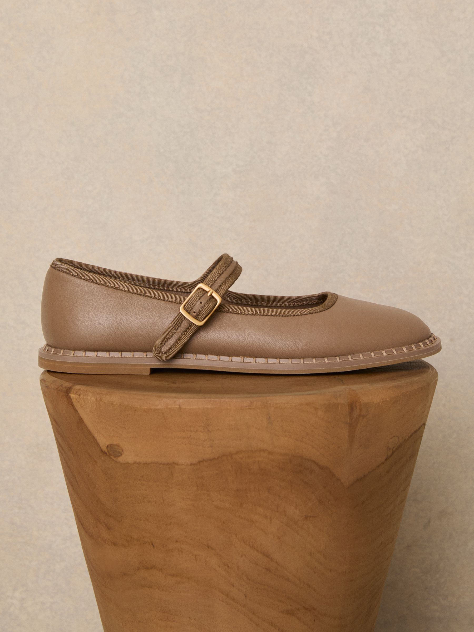 Leather Mary-Jane Shoes in Taupe