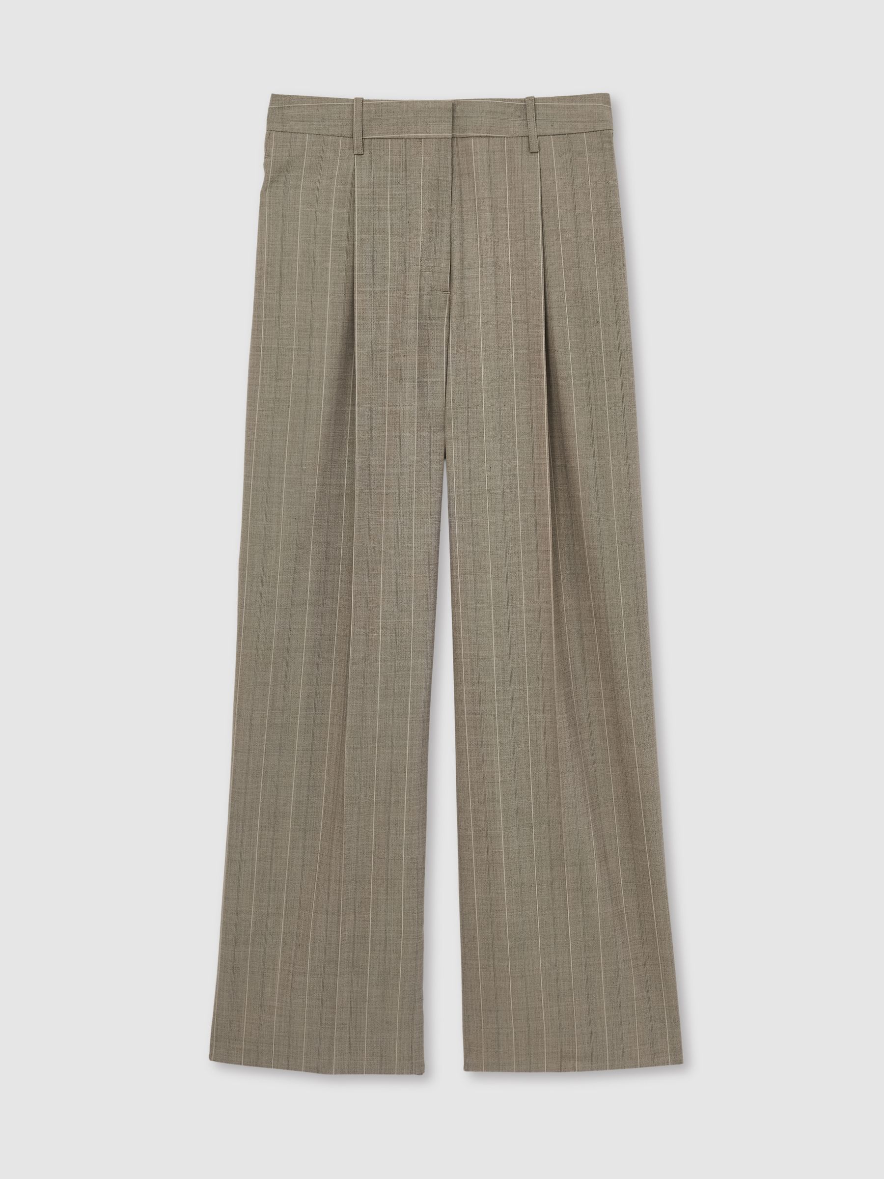 Wool-Blend Wide-Leg Pinstripe Trousers in Grey