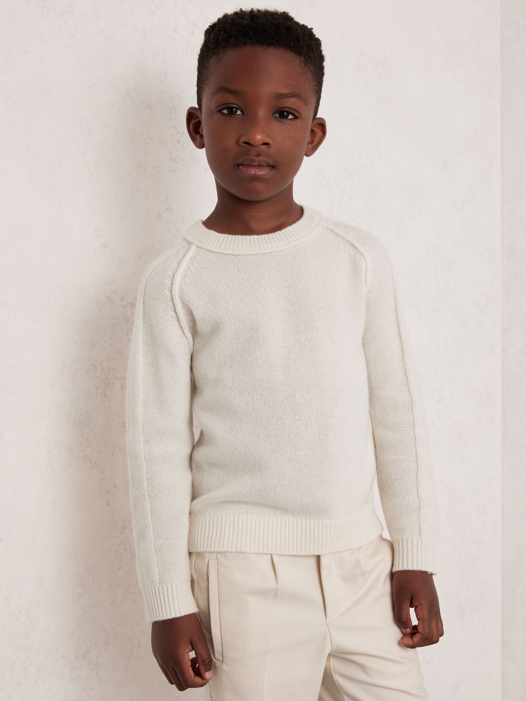 13-14 yrs Wool-Cashmere Reverse-Seam Jumper in Off White