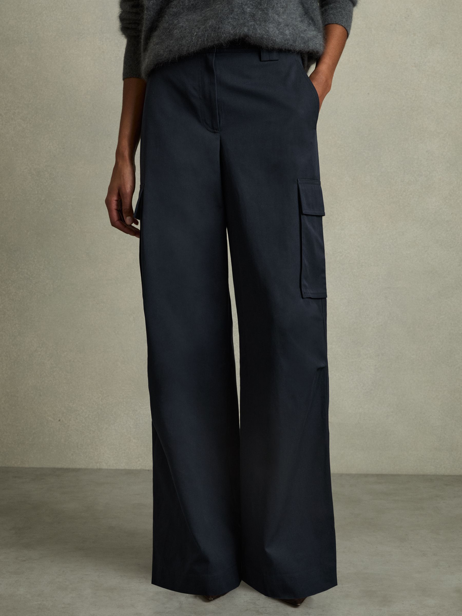 Cotton-Tencel Wide-Leg Combat Trousers in Navy