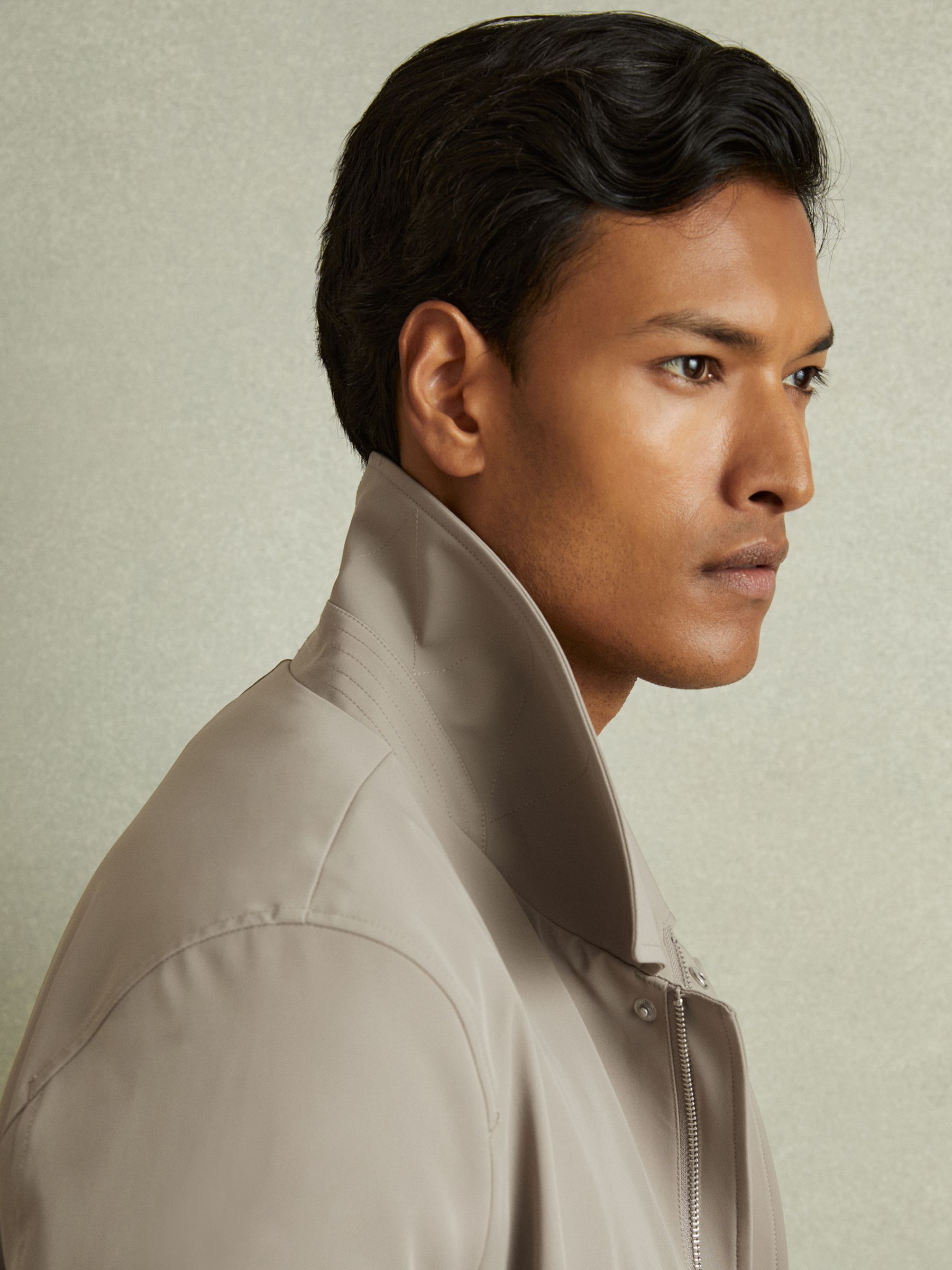 Hybrid Removable Funnel Neck Overcoat in Taupe