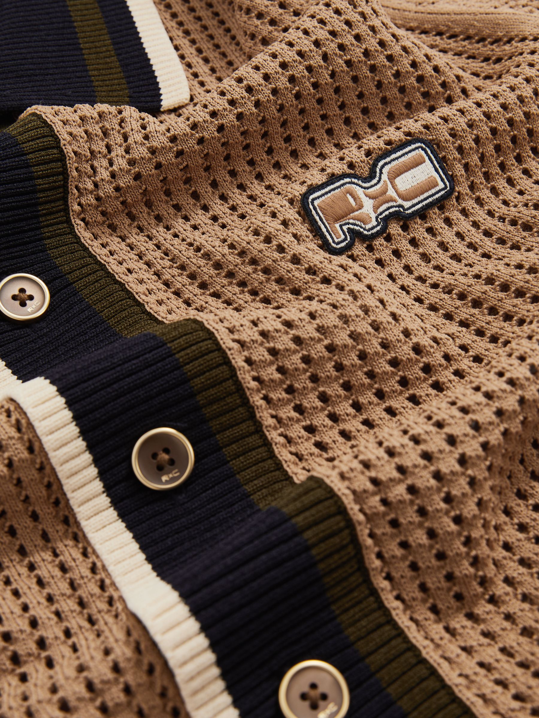 Reiss | Ché Crochet Tipped Shirt in Camel