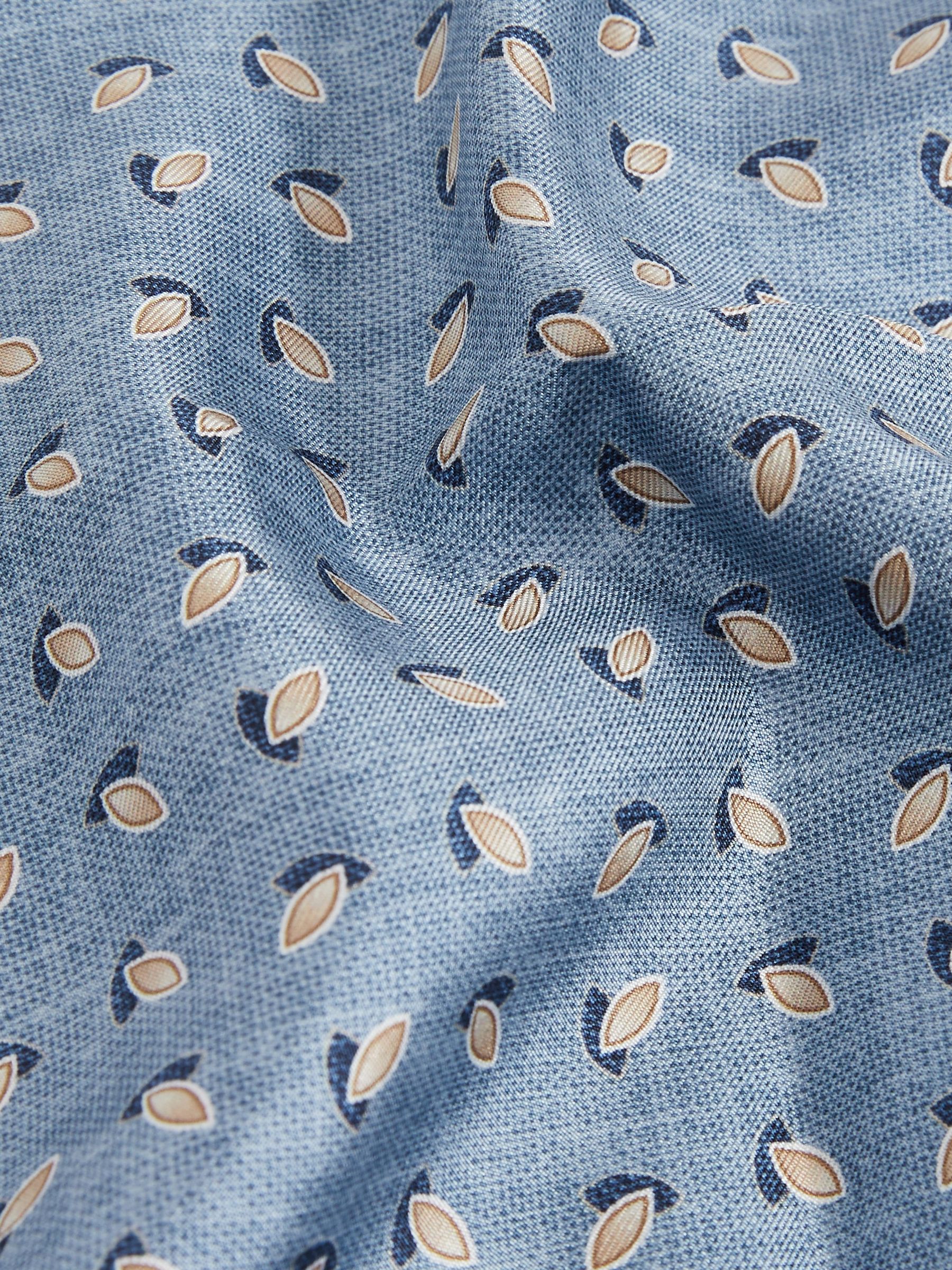 Almond Print Silk Pocket Square in Soft Blue Melange