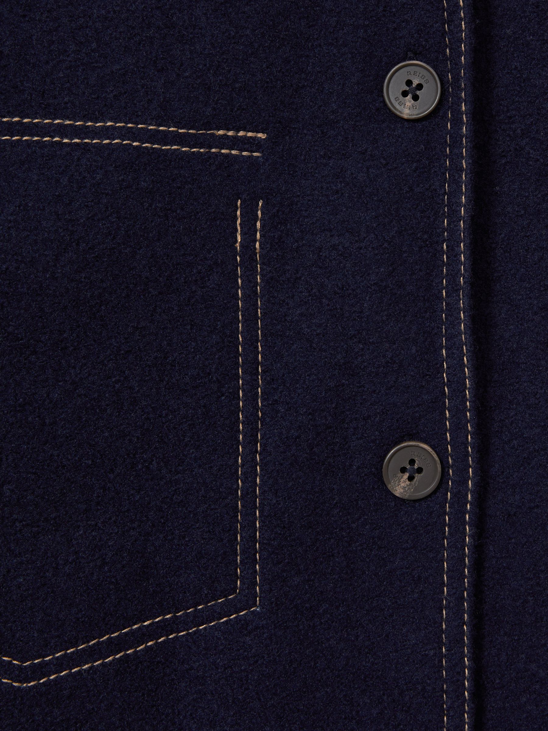 Wool-Blend Topstitch Woven Shirt in Navy