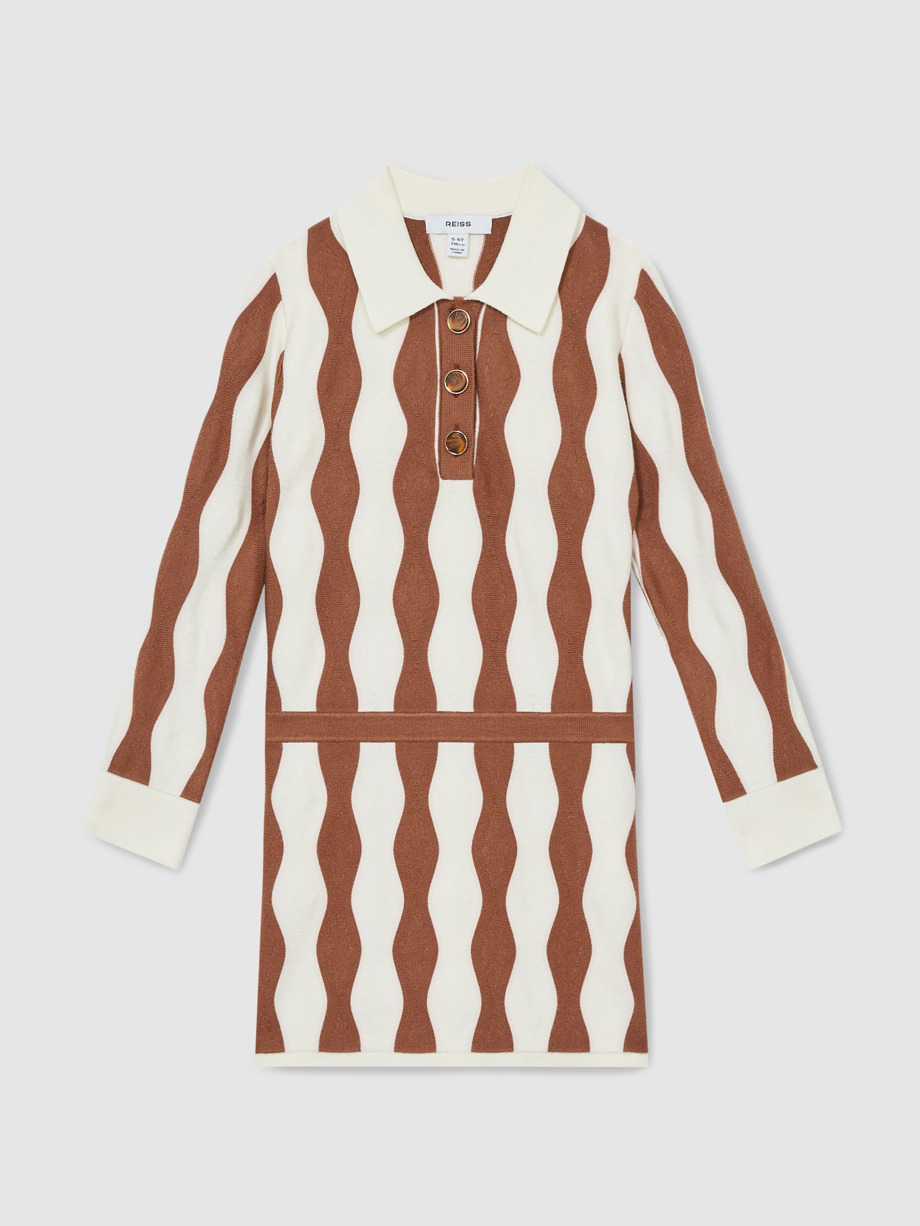 9-13 yrs Zig-Zag Knit Collared Dress in Ecru