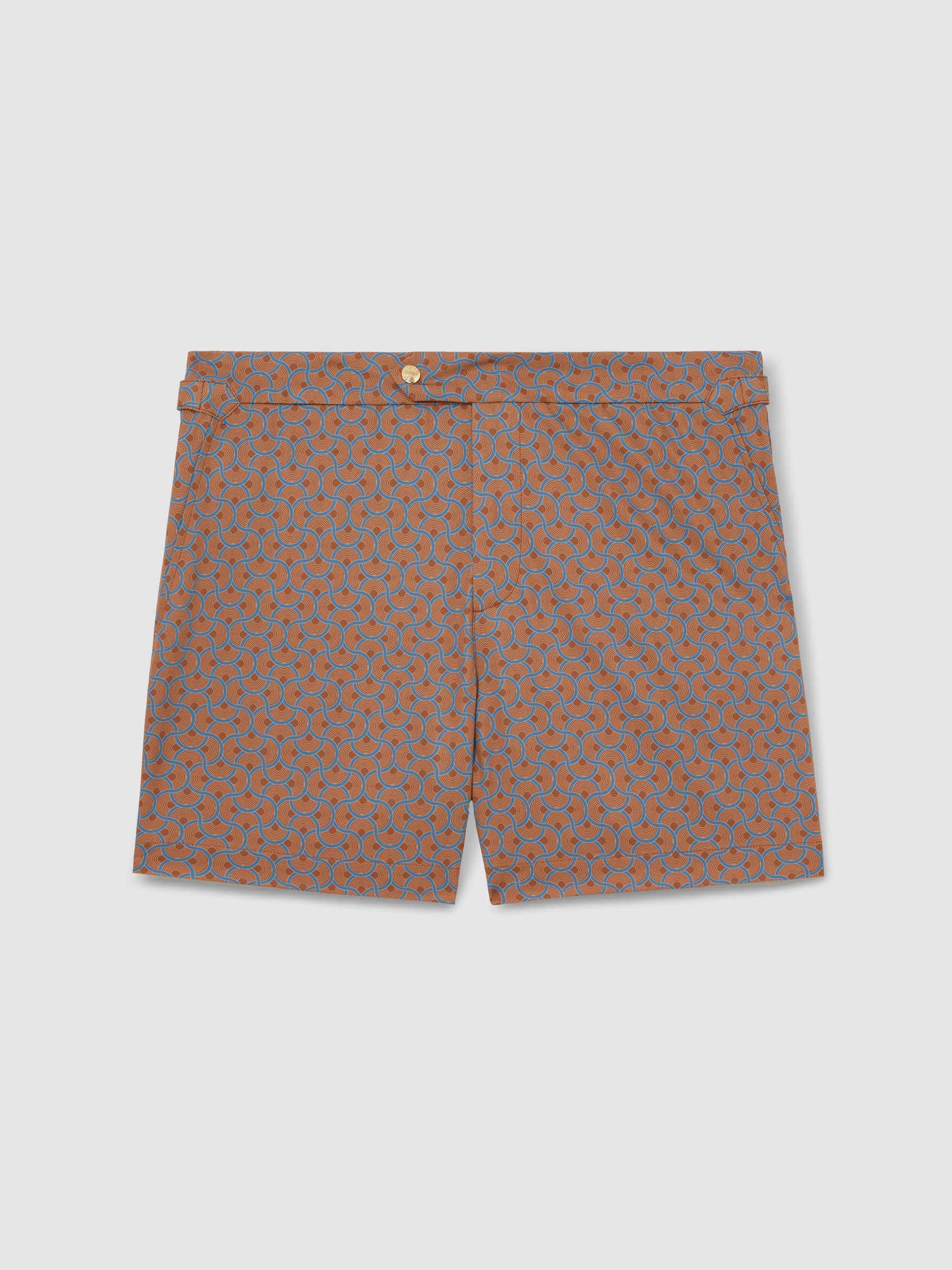 Geometric Print Swim Shorts in Tobacco Brown