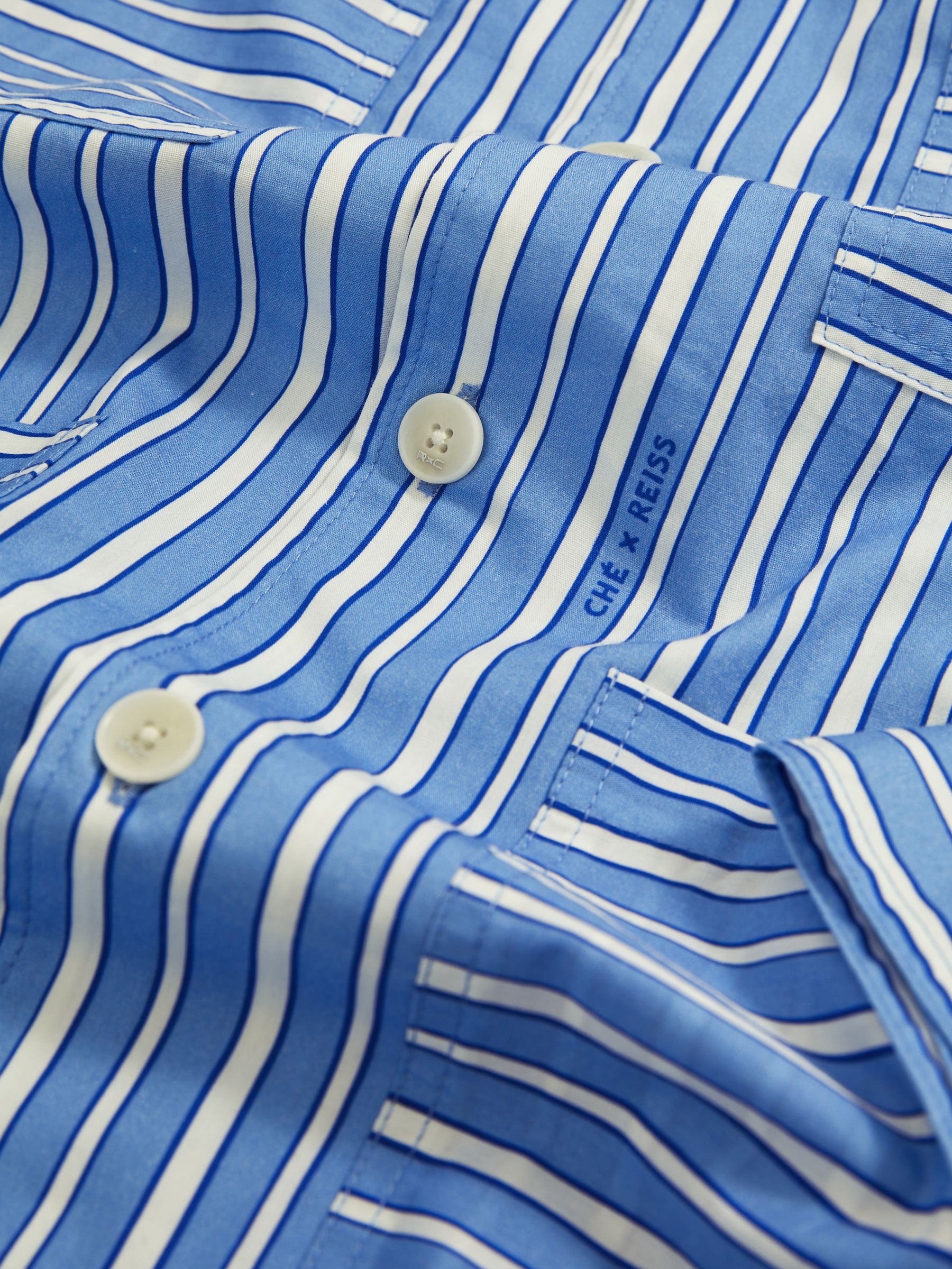Reiss | Ché Poplin Stripe Pocket Shirt in Bright Blue/White