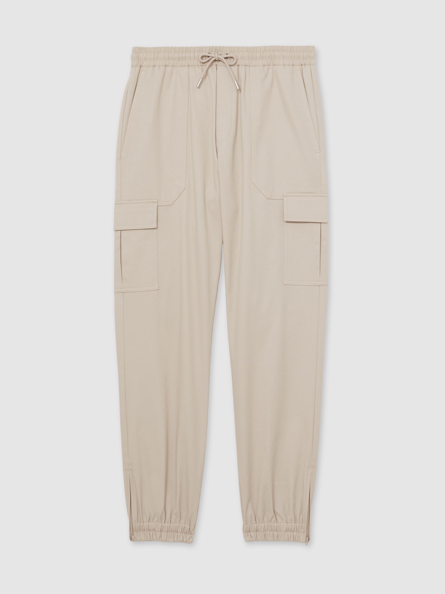 Cotton Drawstring Cargo Trousers in Stone