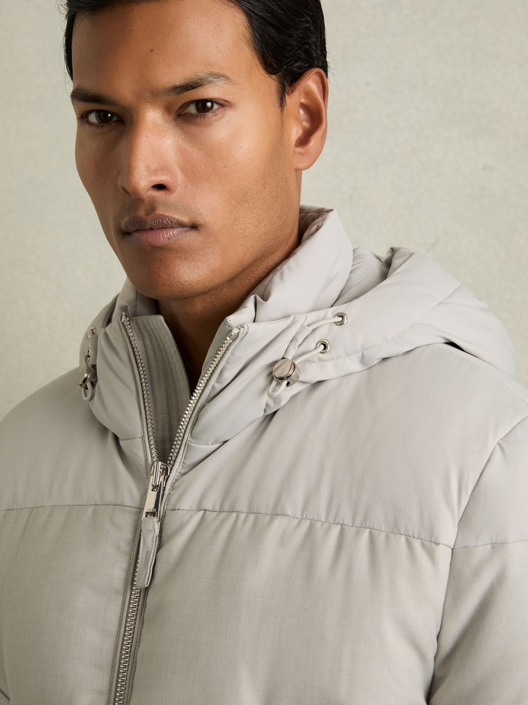 Quilted Longline Puffer Jacket in Grey