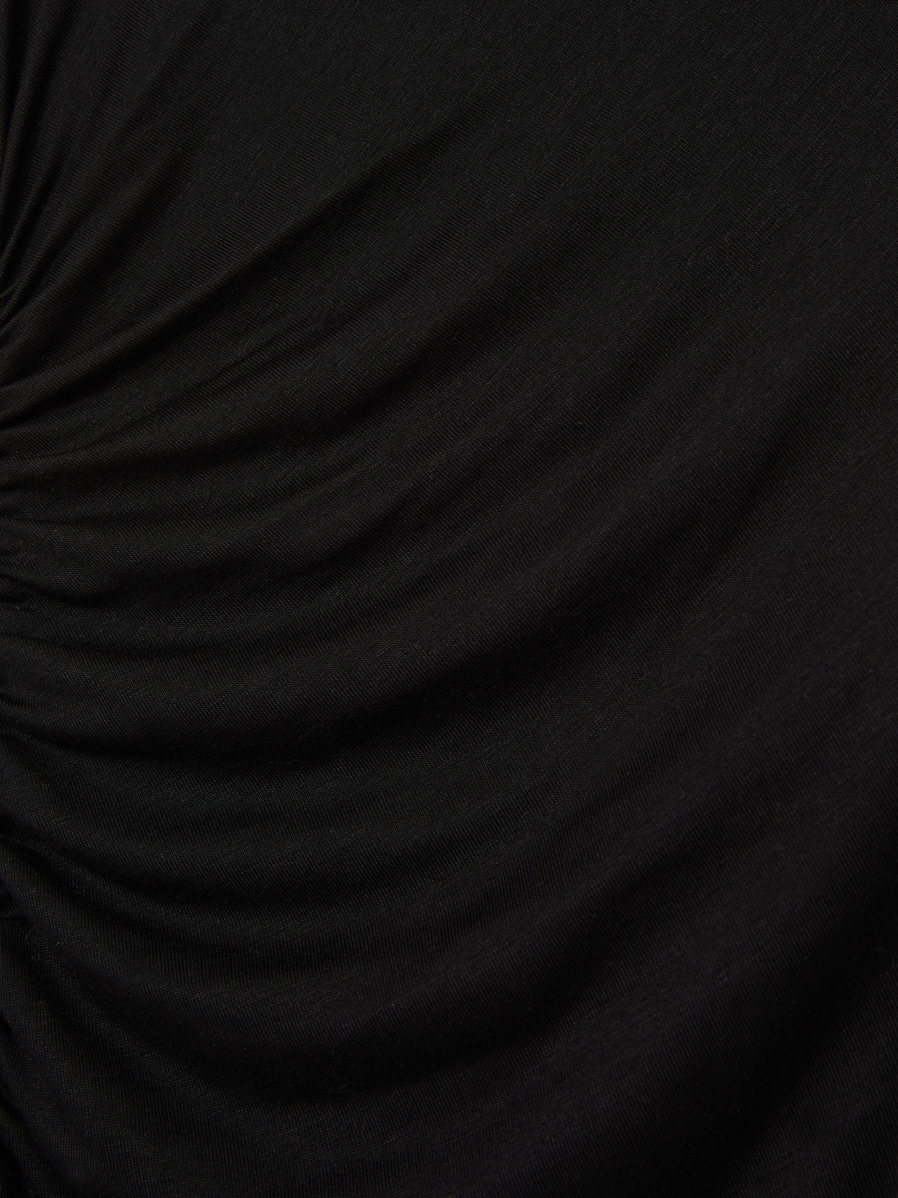 Cowl-Neck Ruched Jersey Midi Dress in Black