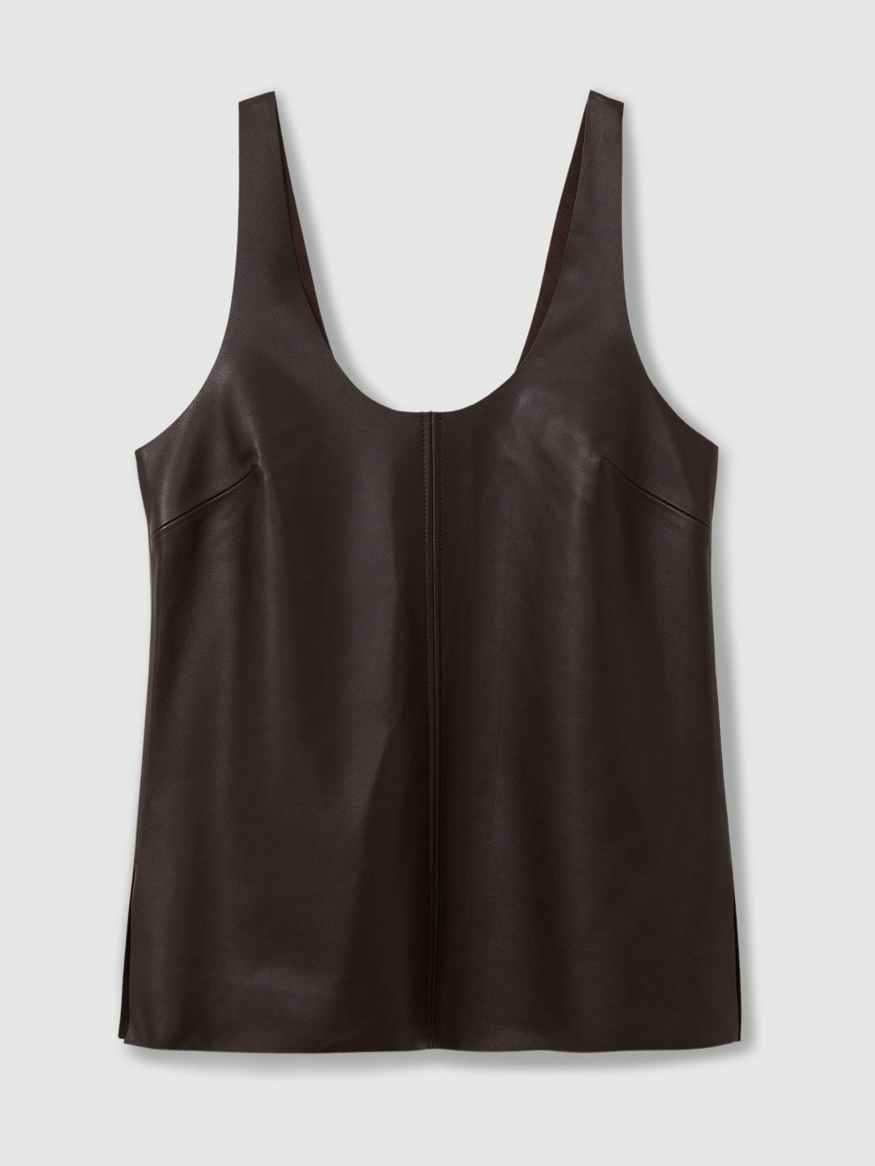Atelier Leather Scoop-Neck Top in Chocolate
