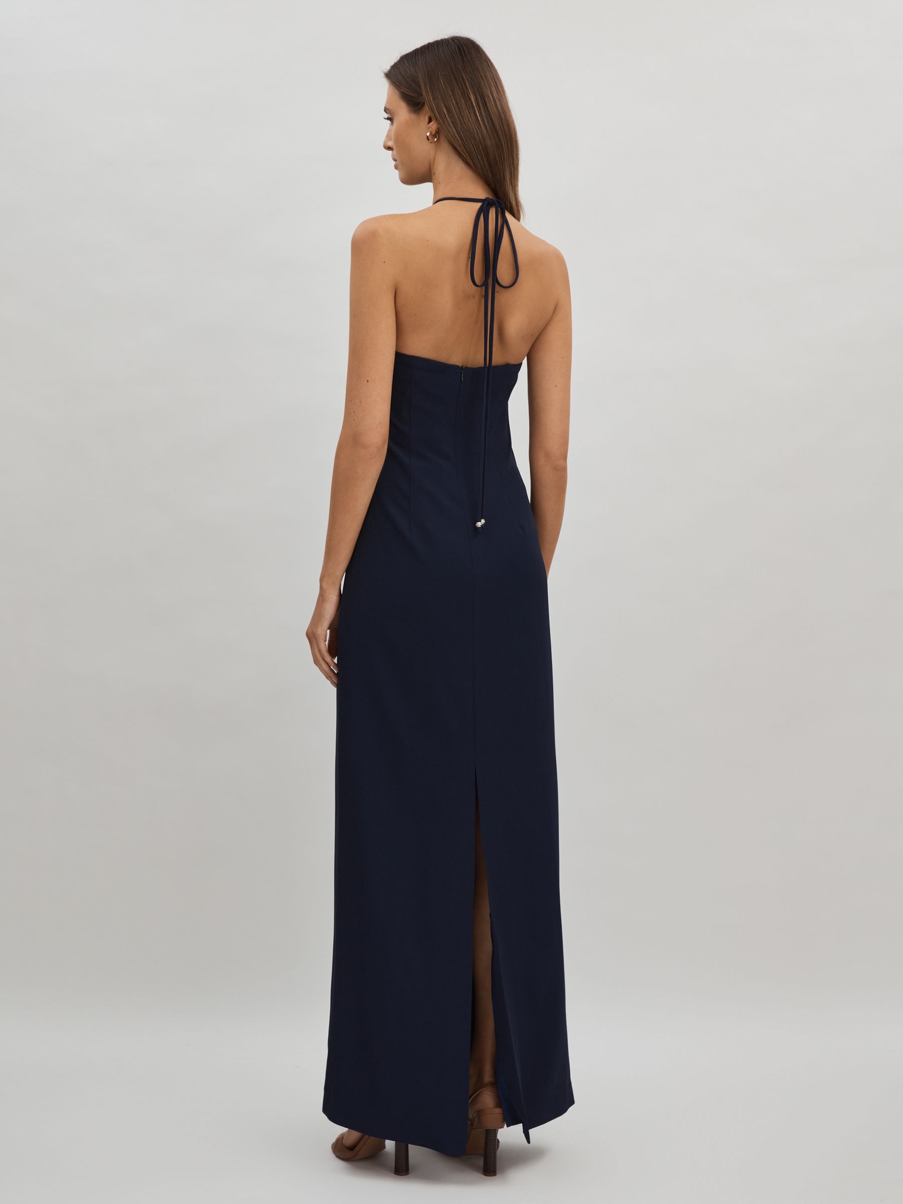 Halston Rosette Maxi Dress in Navy