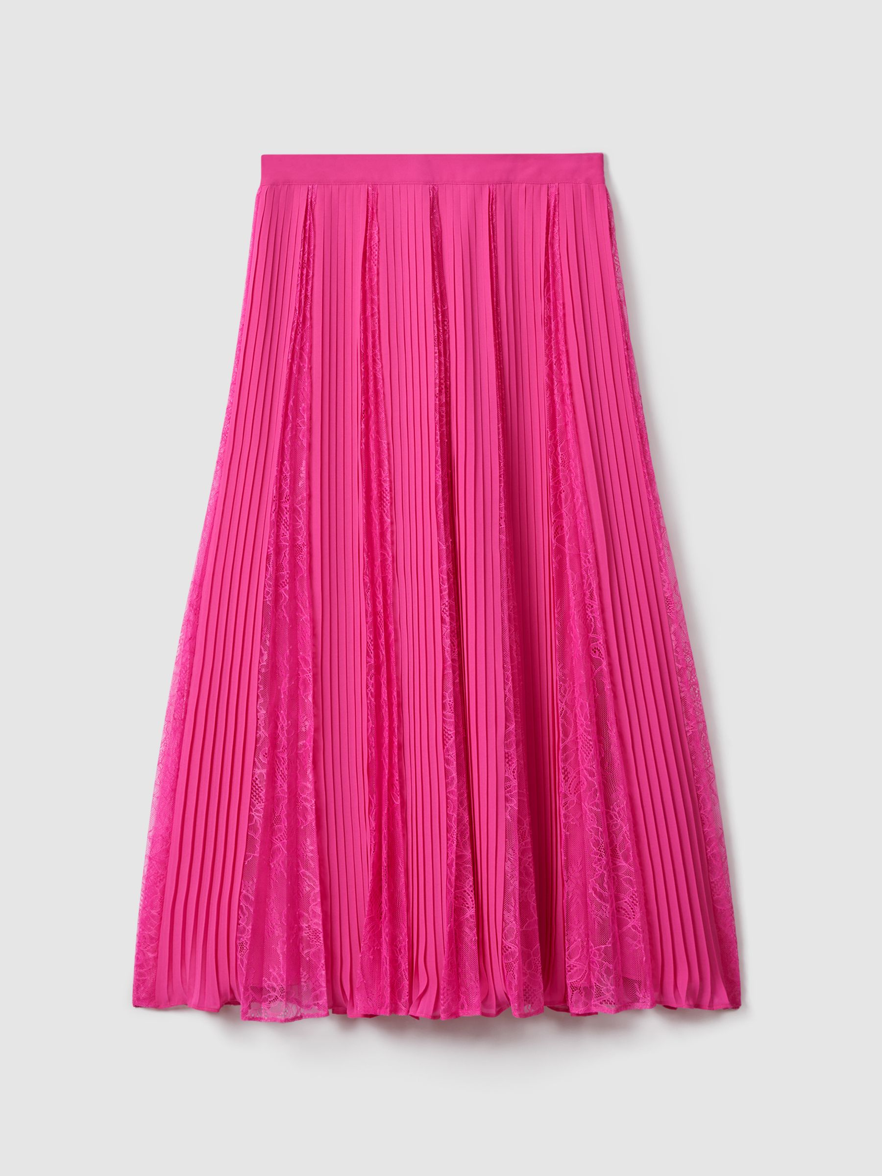 Florere Lace Pleated Midi Skirt in Bright Pink