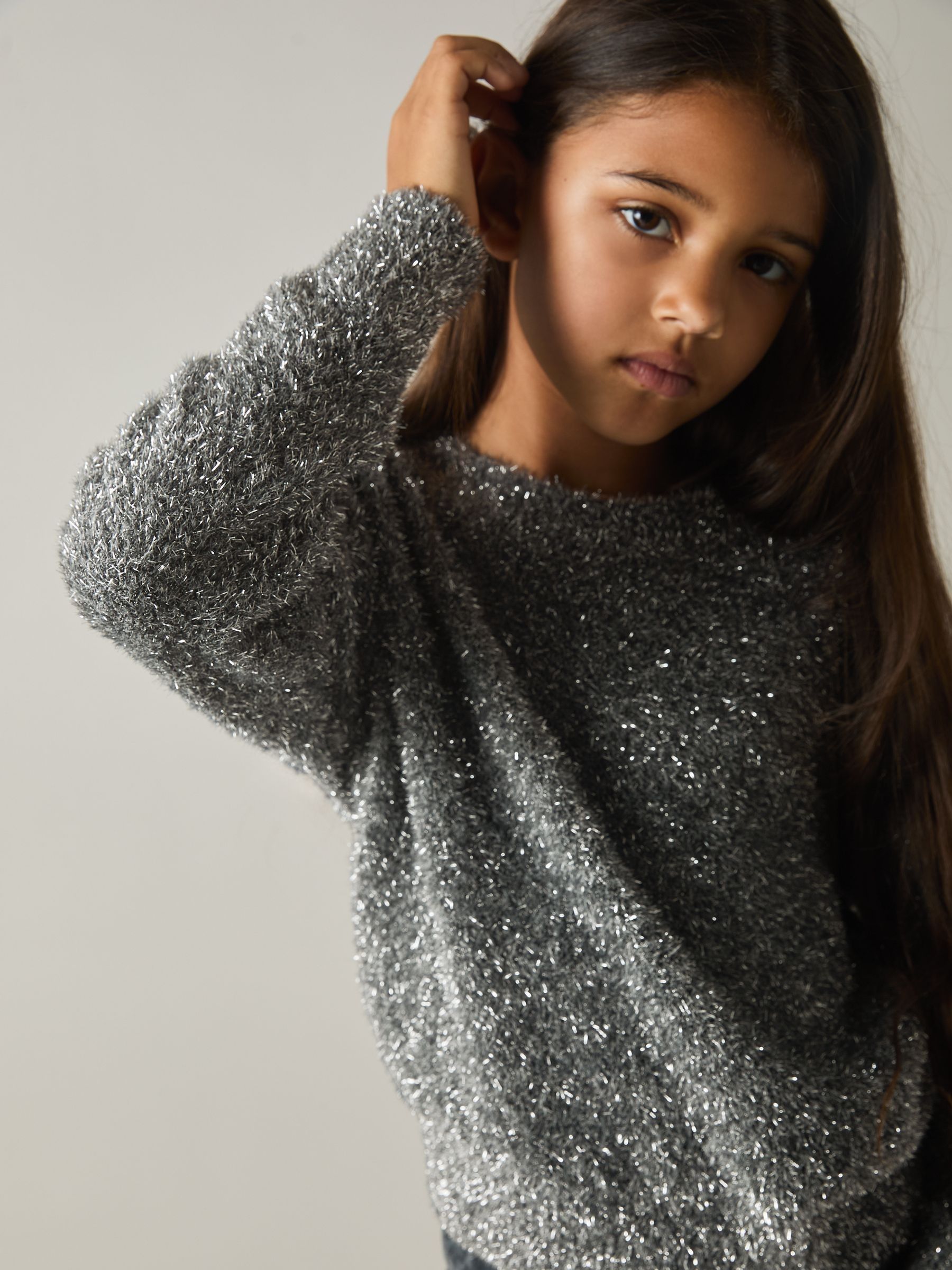 4-9 yrs Tinsel-Yarn Jumper in Silver