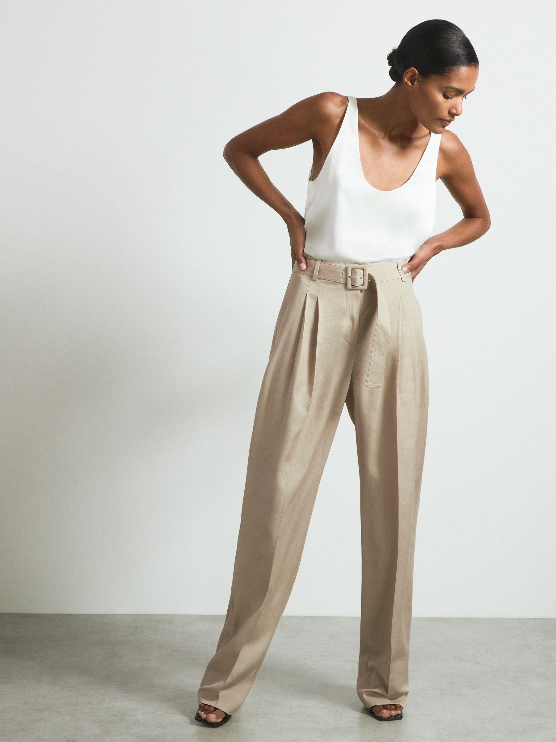Atelier Belted Wide Leg Trousers in Neutral