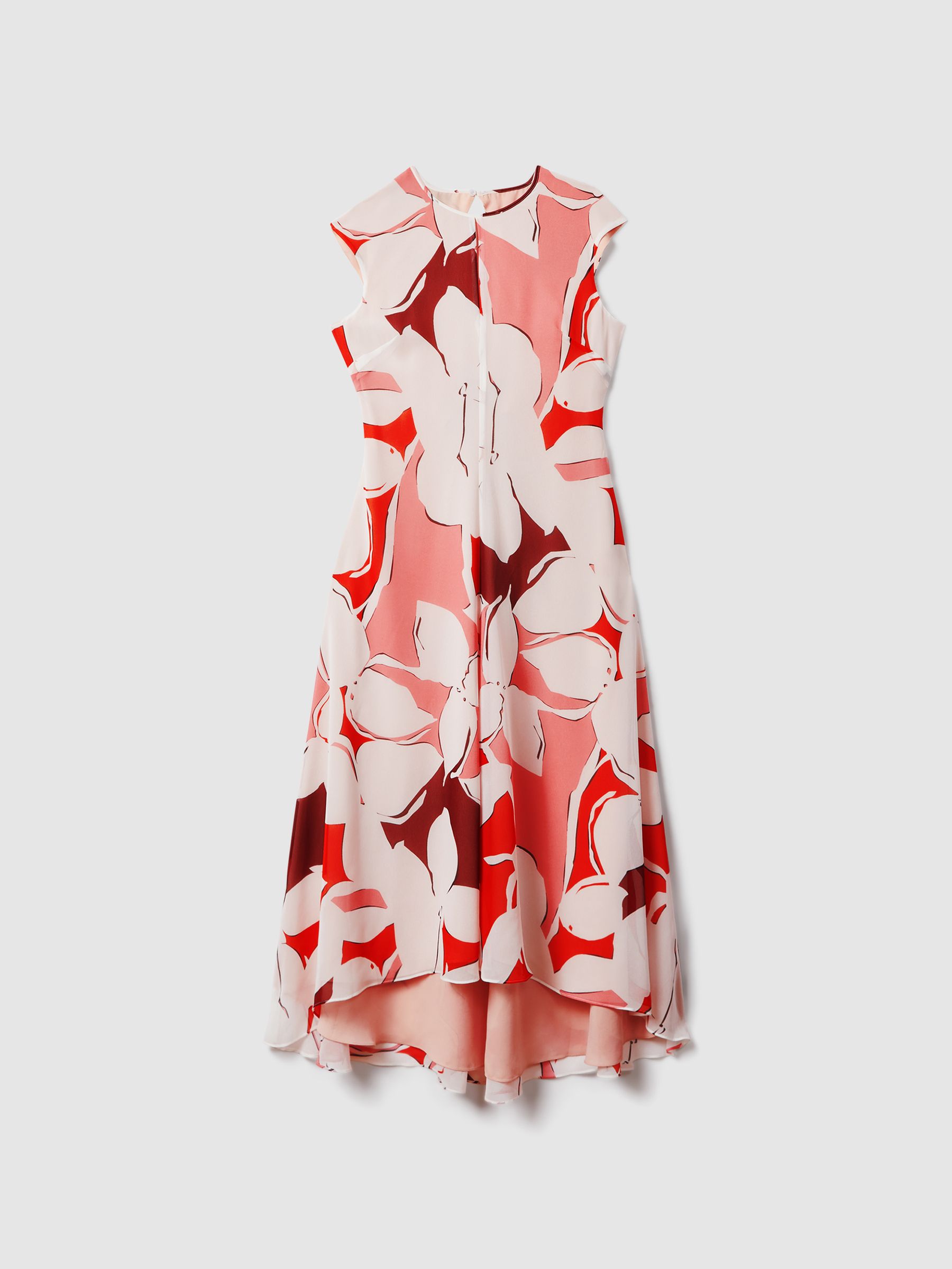 Printed Open Back Midi Dress in Red