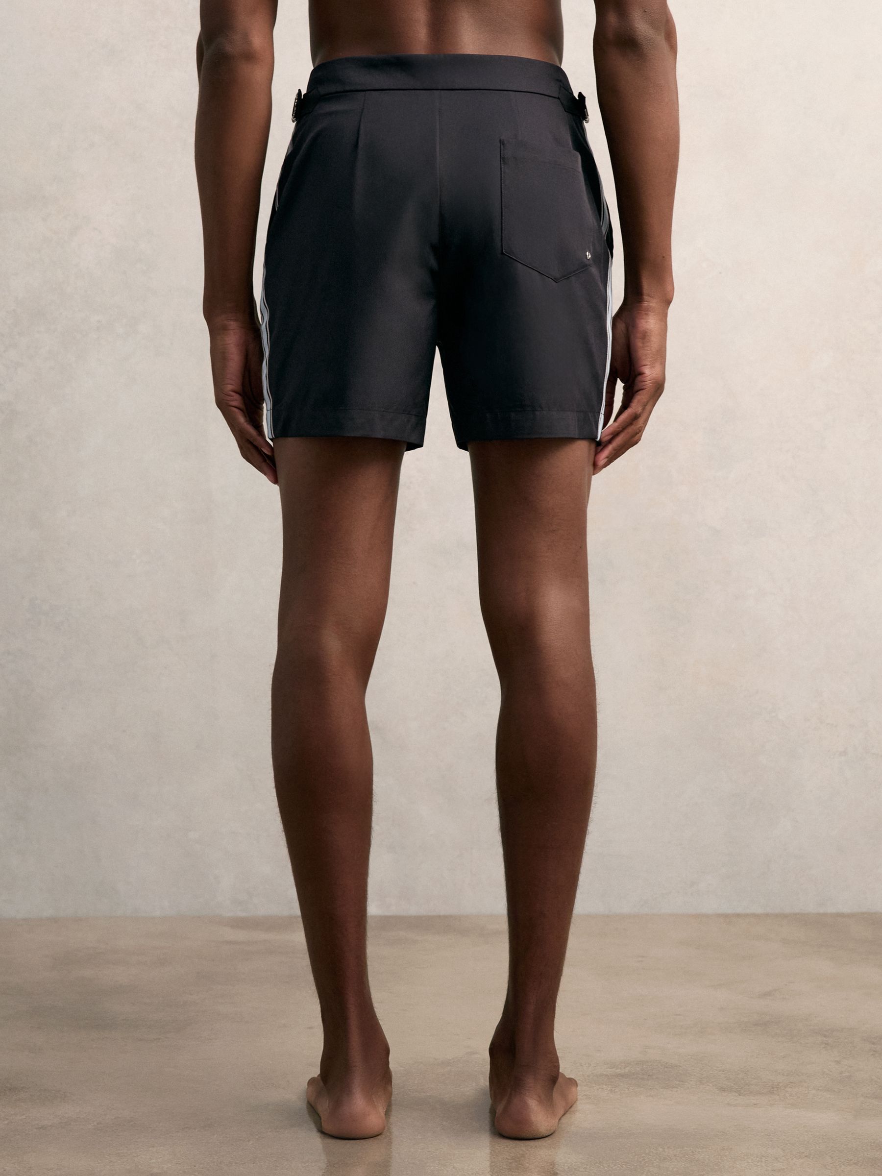 Stripe Side Adjuster Swim Shorts in Navy/Blue Stripe