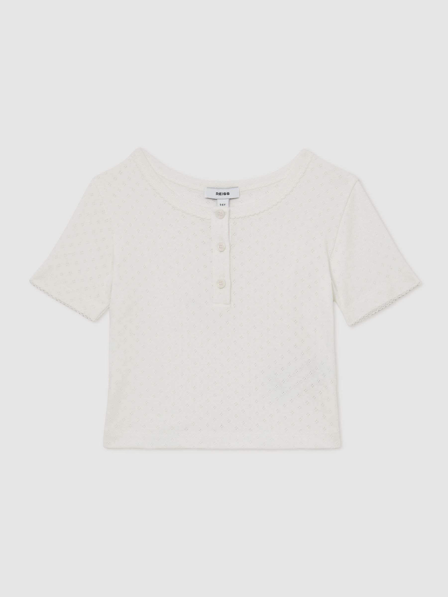 3-9 yrs Cotton Pointelle Button T-Shirt in Ivory