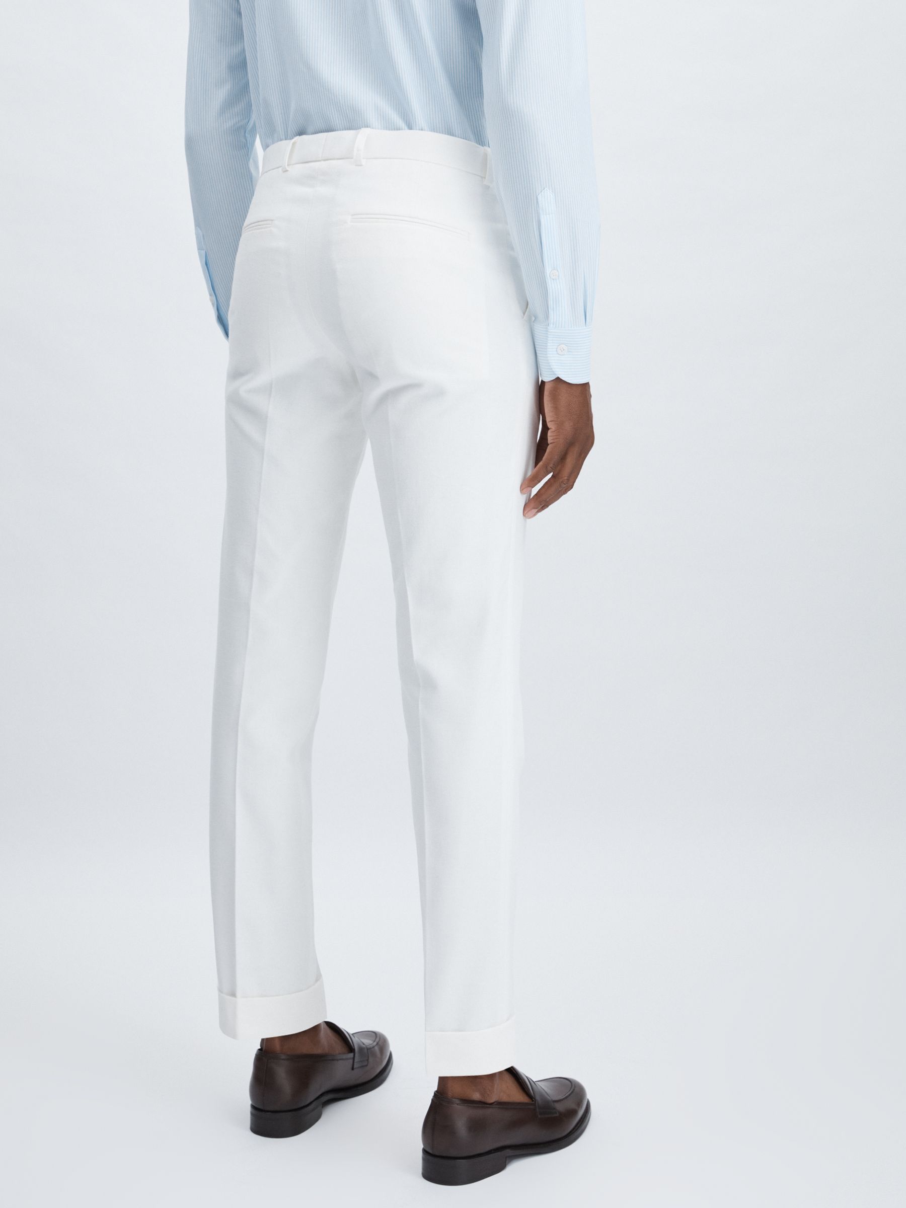 Oscar Jacobson Slim Fit 100% Cotton Turn-Up Trousers in Snow White