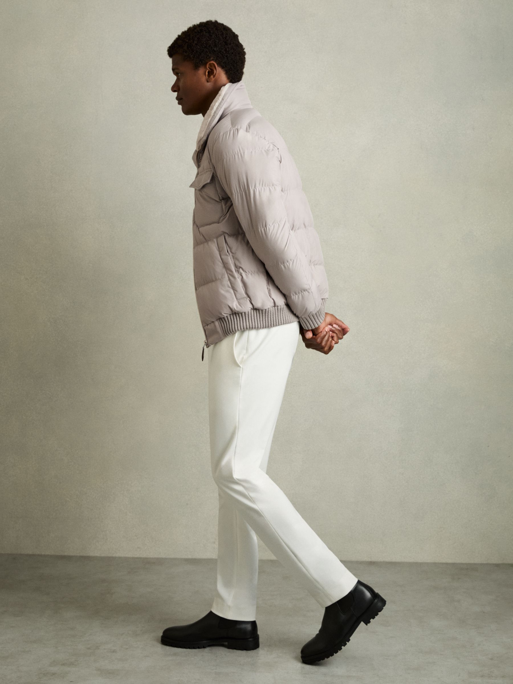 Faux-Fur Collar Puffer Jacket in Grey