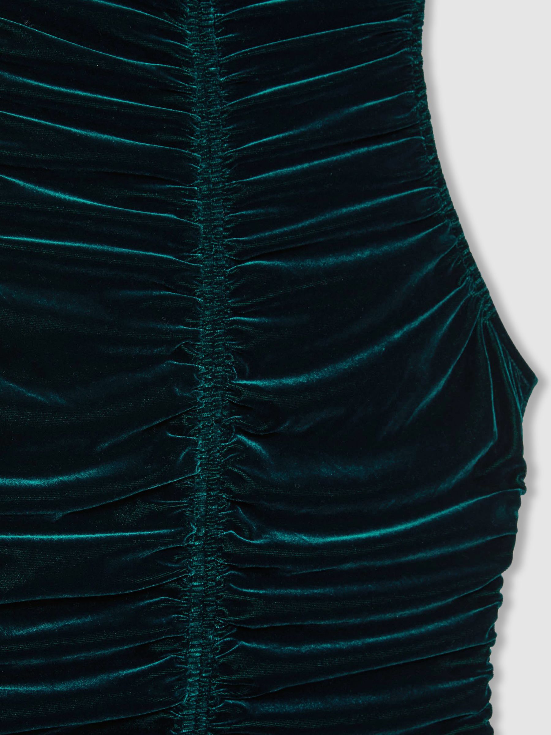Racer-Front Ruched-Velvet Dress in Teal