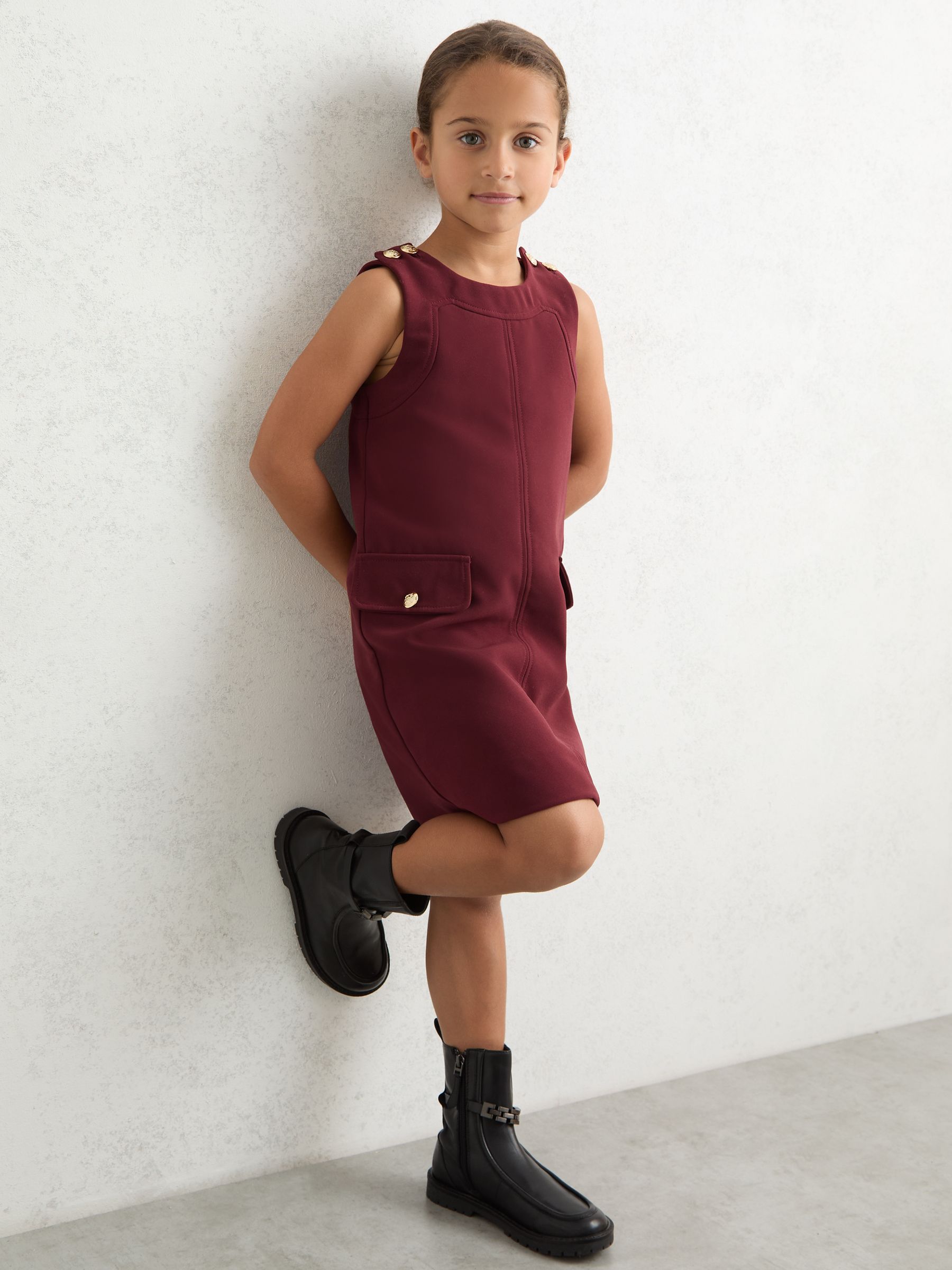 3-9 yrs Button-Detail Sleeveless Shift Dress in Berry