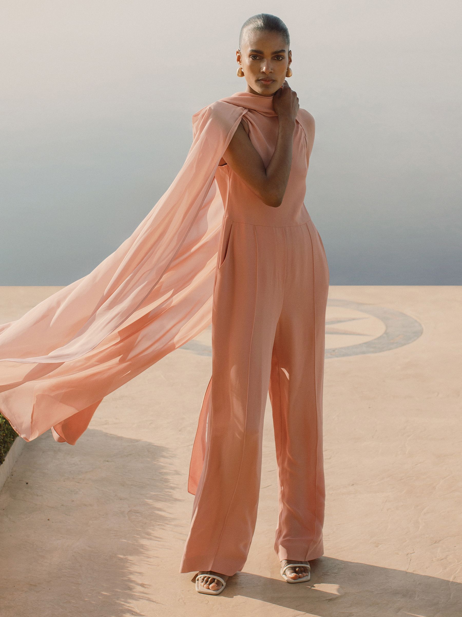 Wide-Leg Cape Jumpsuit in Pink