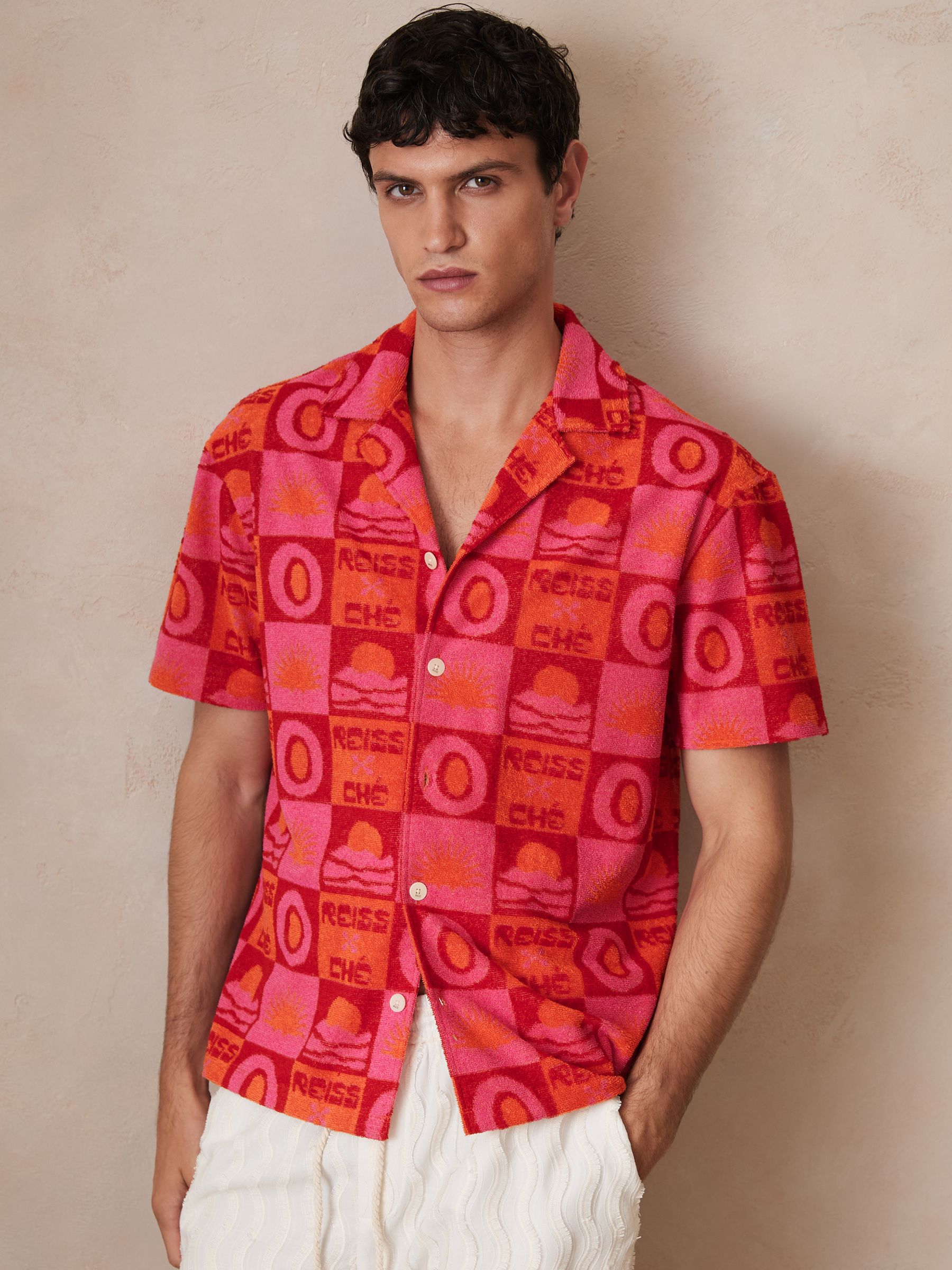 Reiss | Ché Sunset Towelling Shirt in Pink