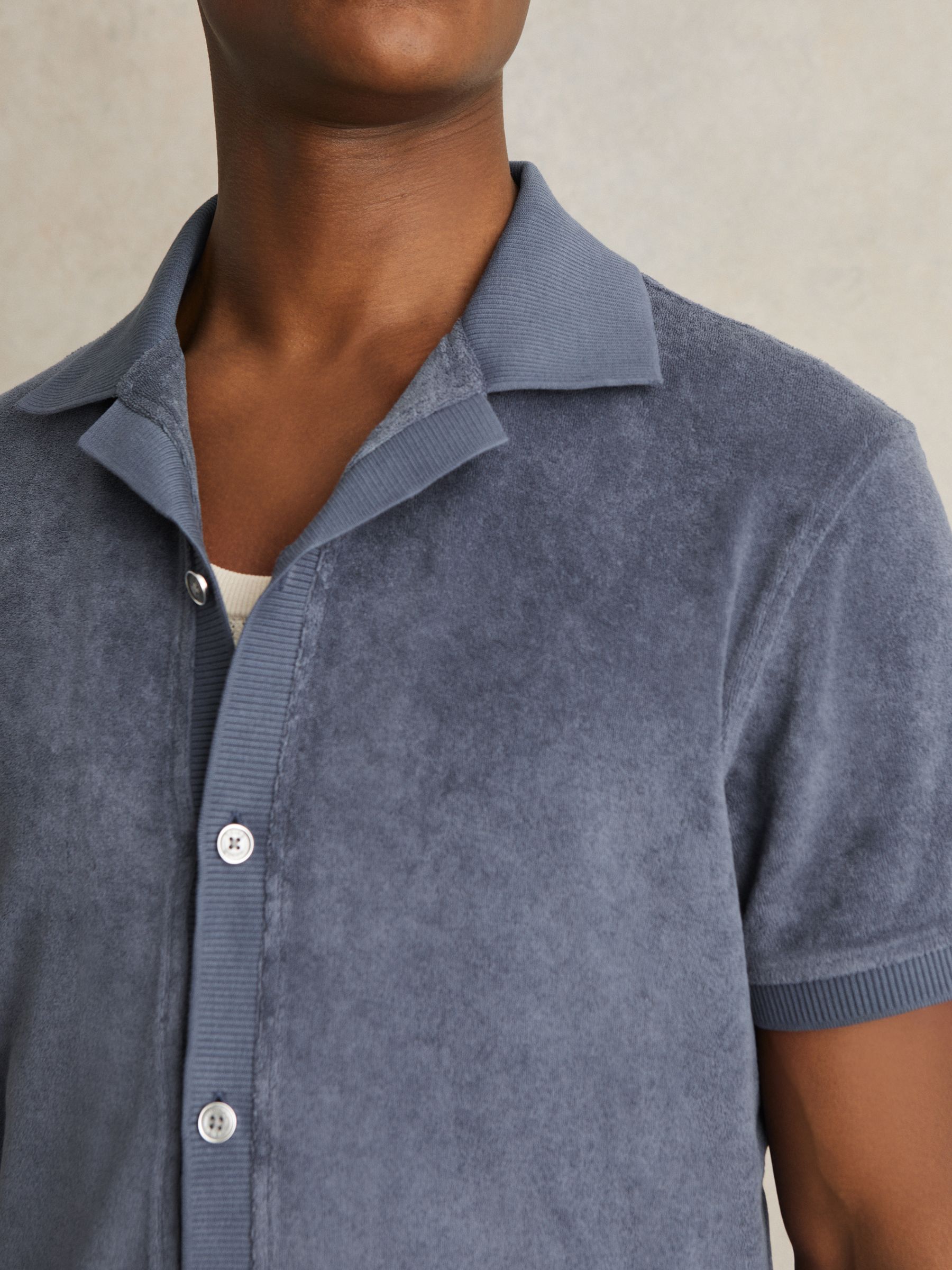Cotton Blend Towelling Shirt in Airforce Blue