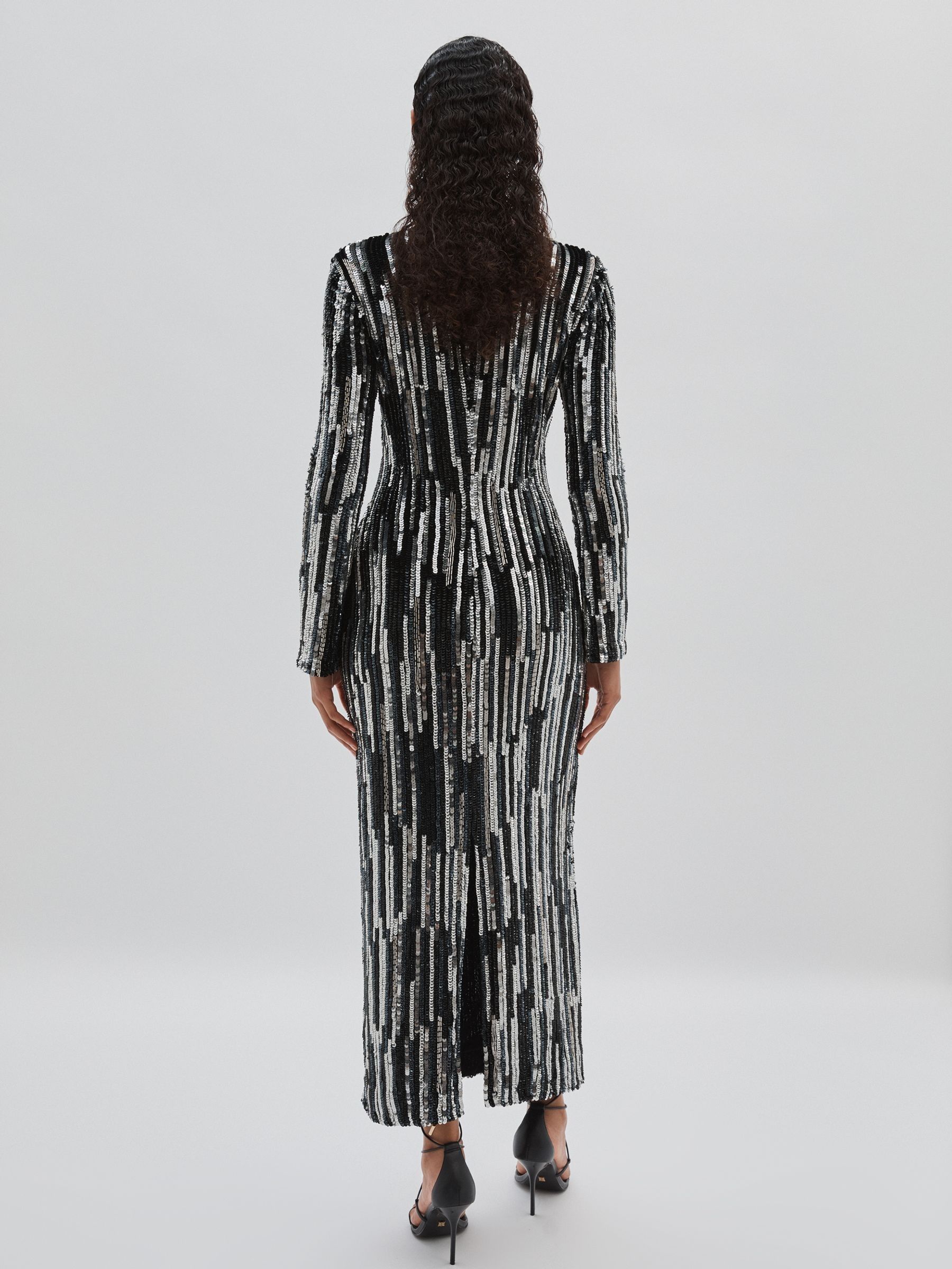 ILTA Sequinned and Beaded Halter-Neck Dress in Black/Silver