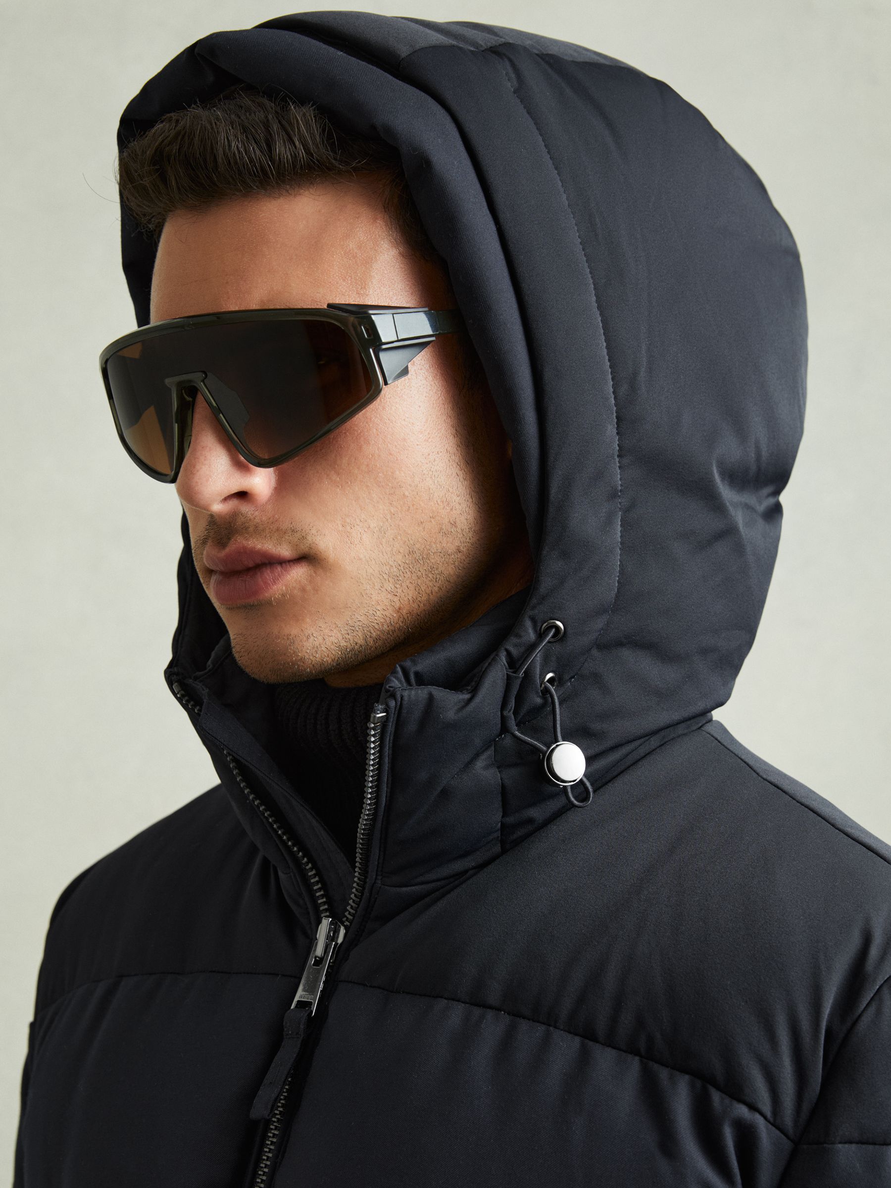 Quilted Longline Puffer Coat in Navy