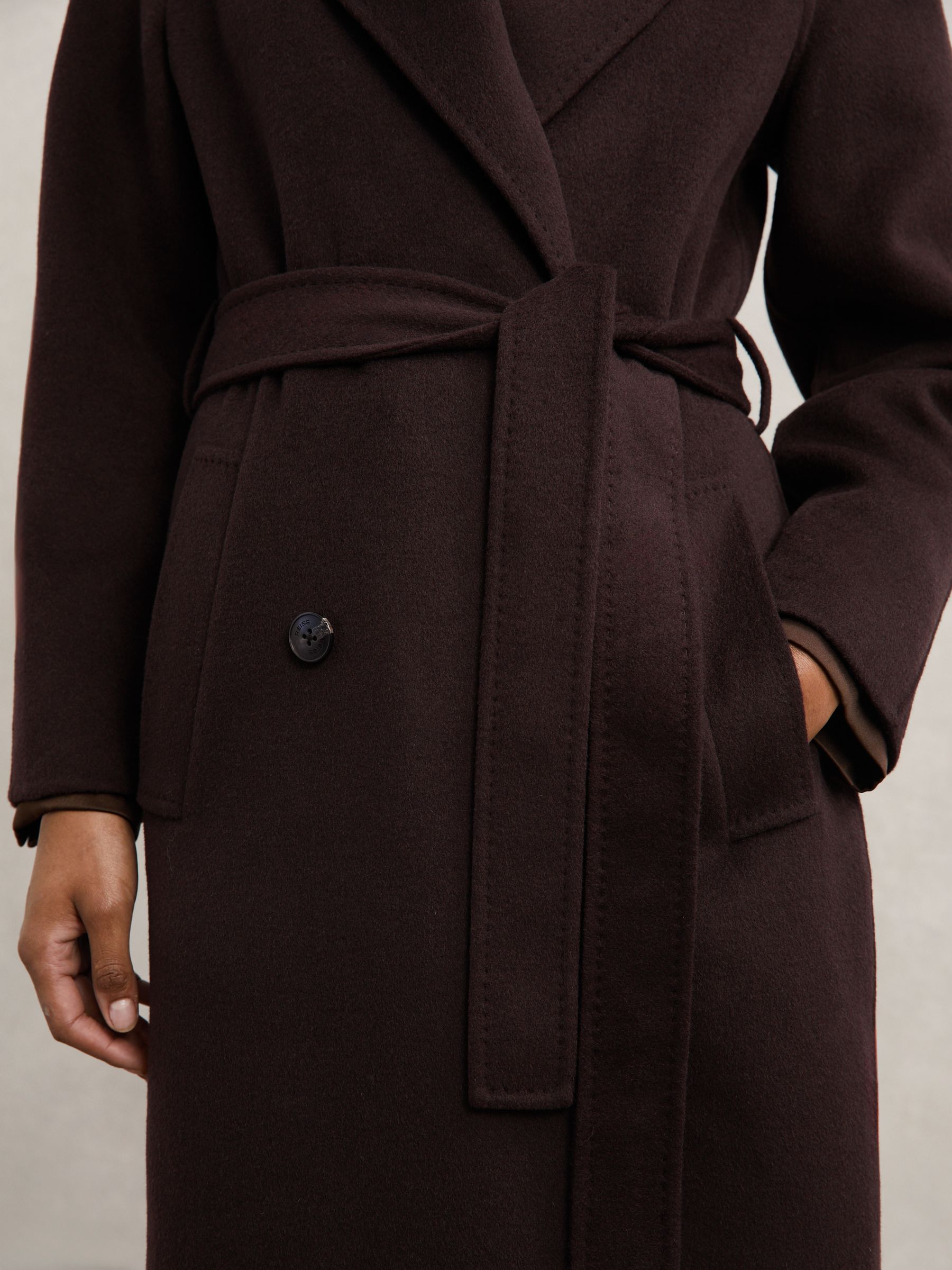 Petite Double-Breasted Blindseam Coat Wool-Blend in Aubergine