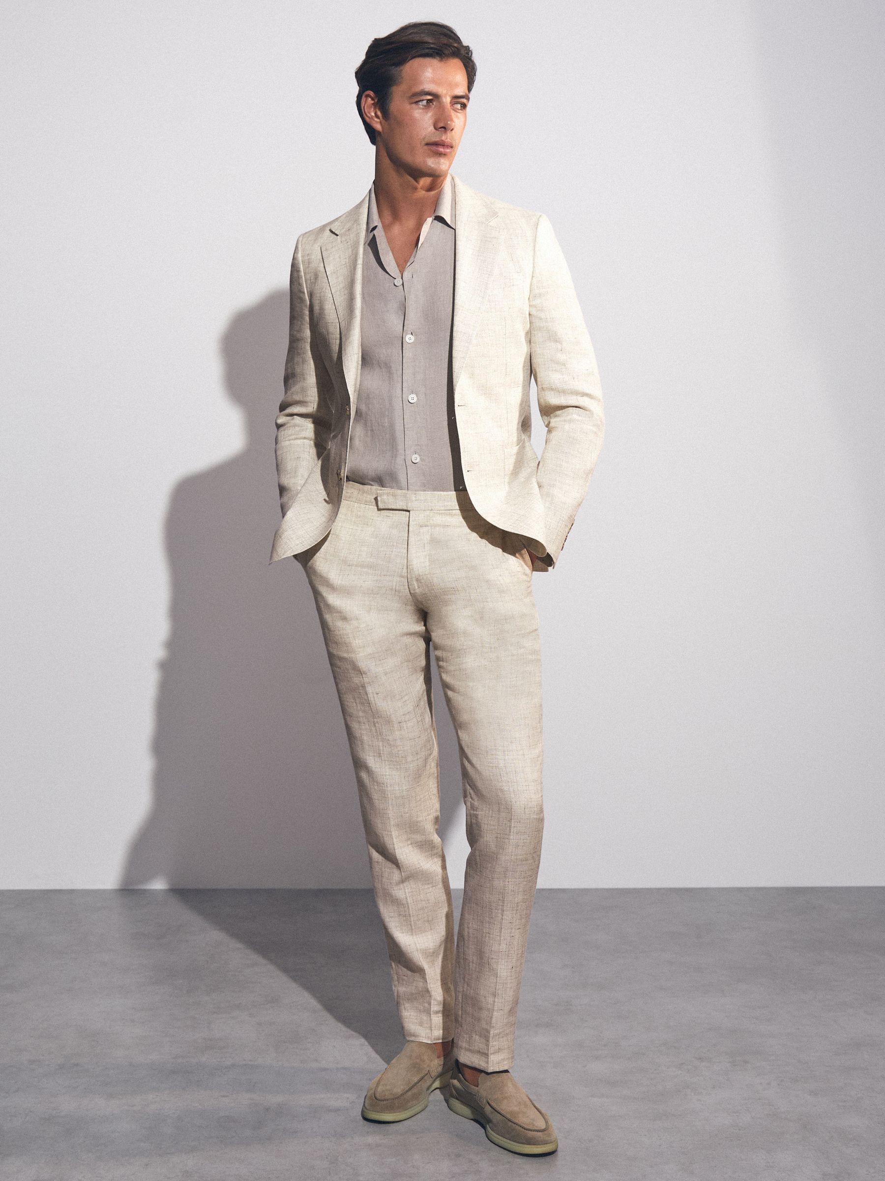 Linen-Cotton Slim-Fit Suit Trousers in Stone