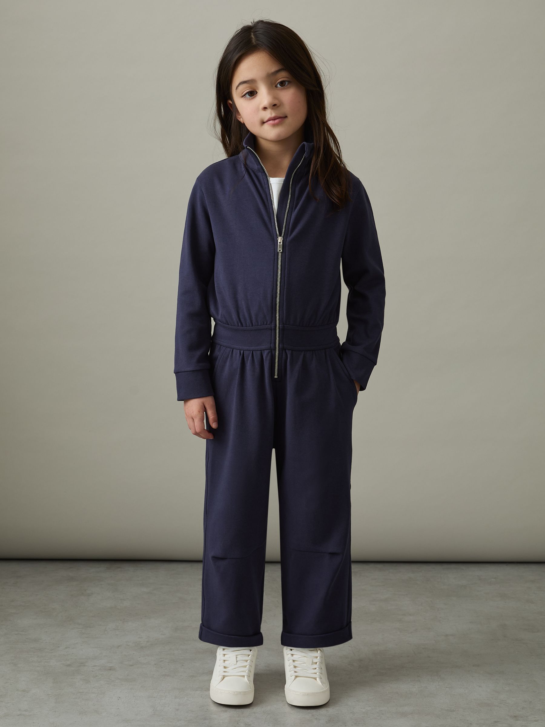 4-9 yrs Jersey High Collar Jumpsuit in Navy