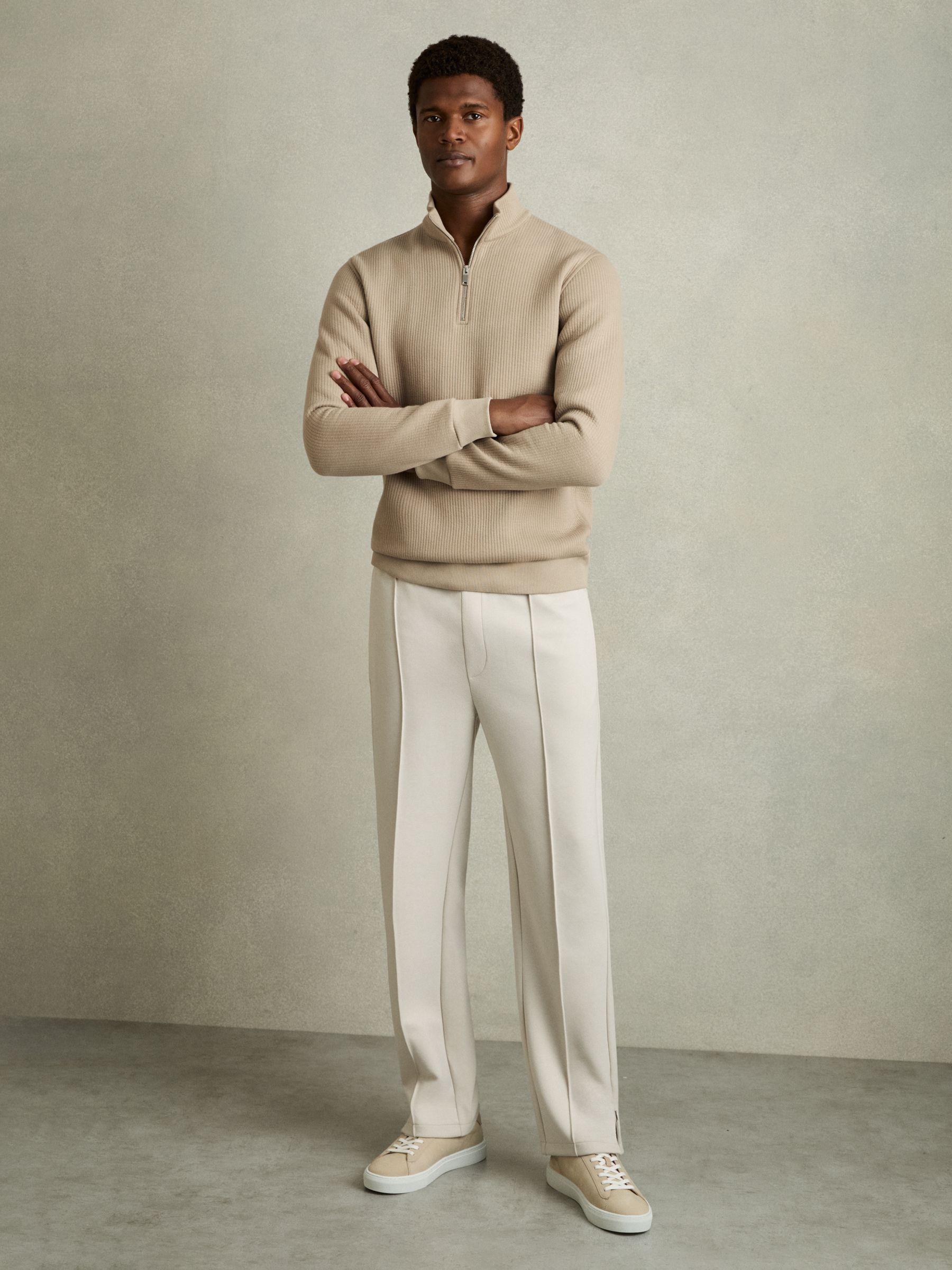 Half-Zip Funnel-Neck Jumper in Taupe