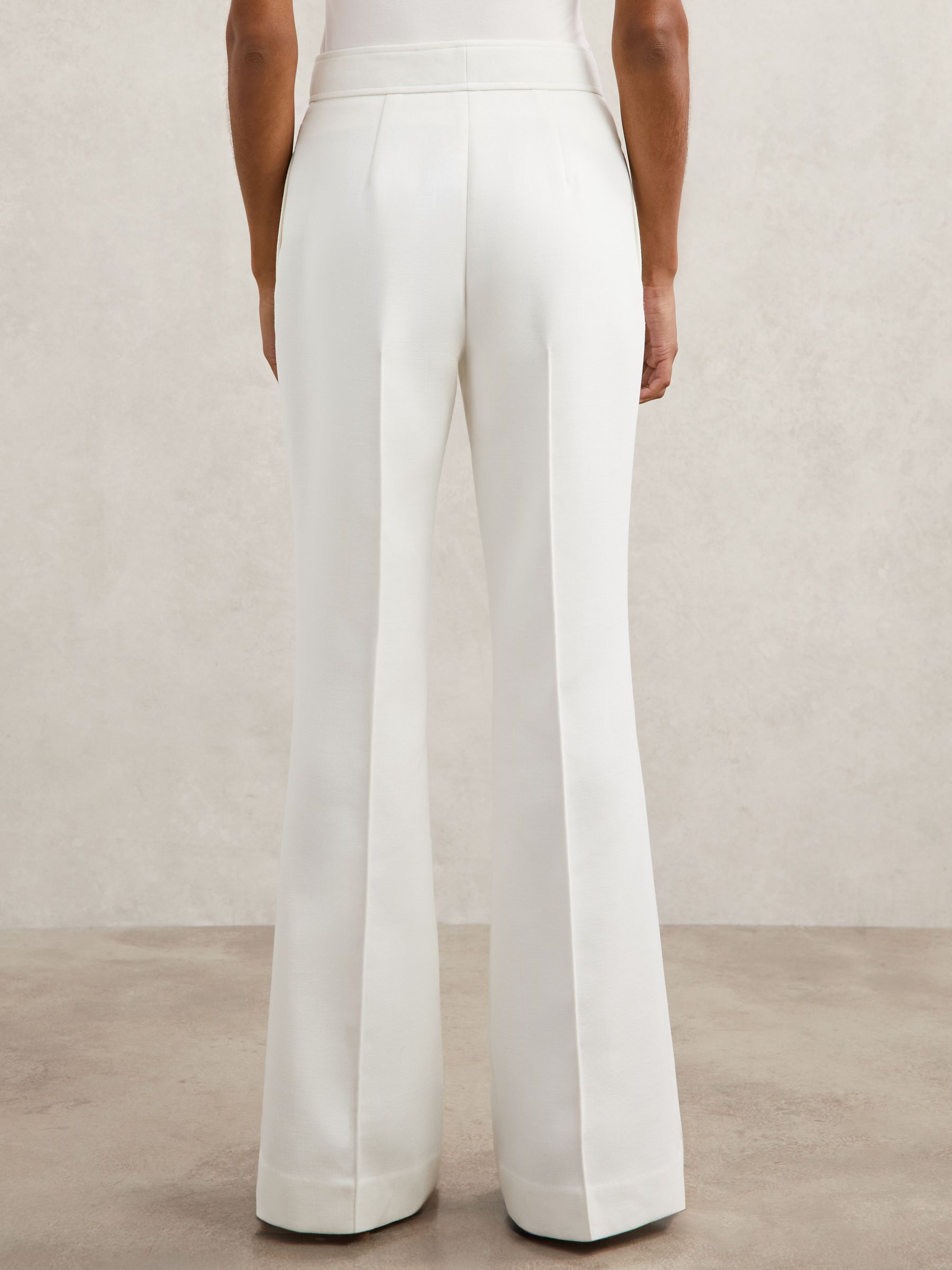 Twill Button-Tab Flared Trousers With Wool in White